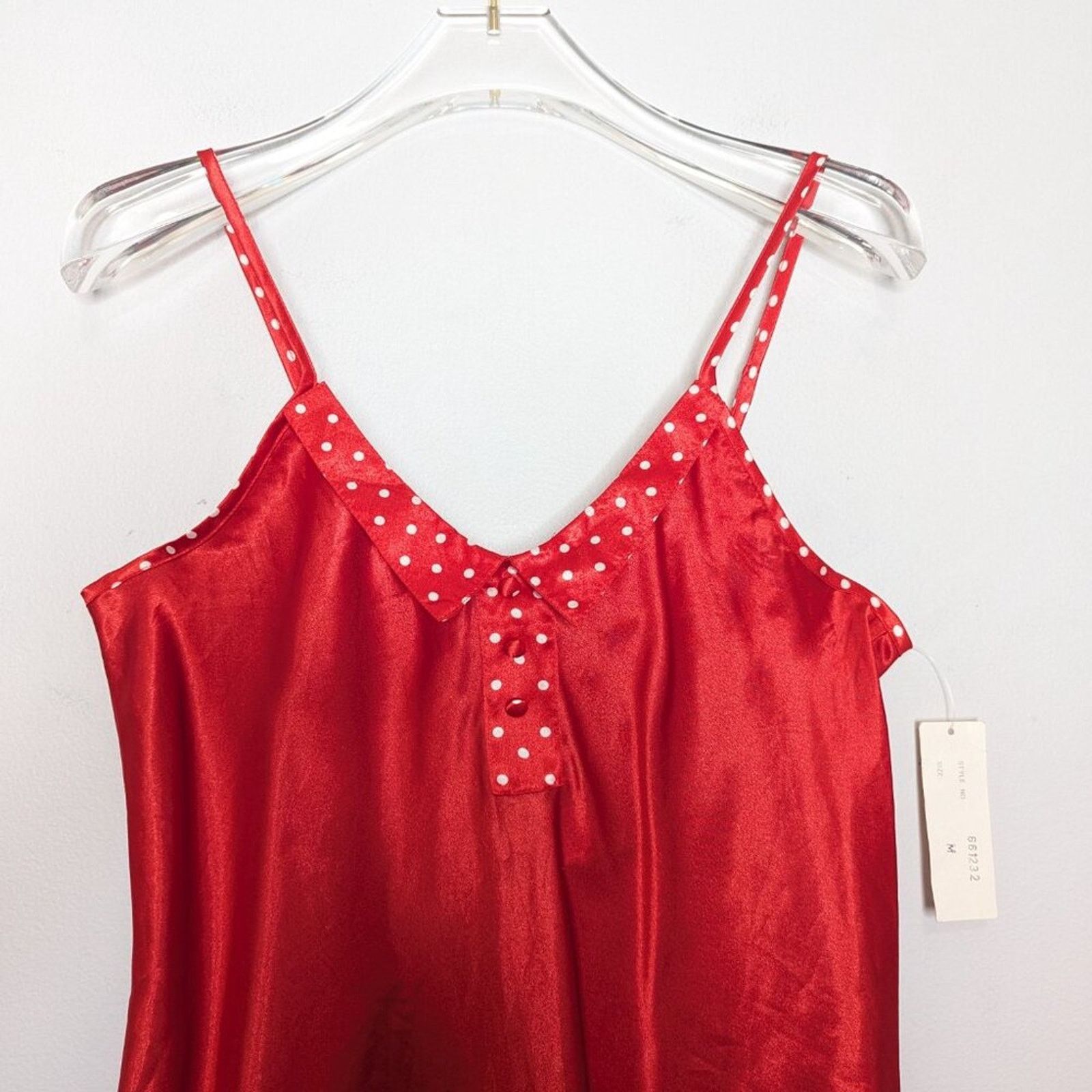 Vintage Body Drama Vintage 90s Red Satin Slip Dress Polka Dot Collar Size M / US 6-8 / IT 42-44 - 8 Thumbnail