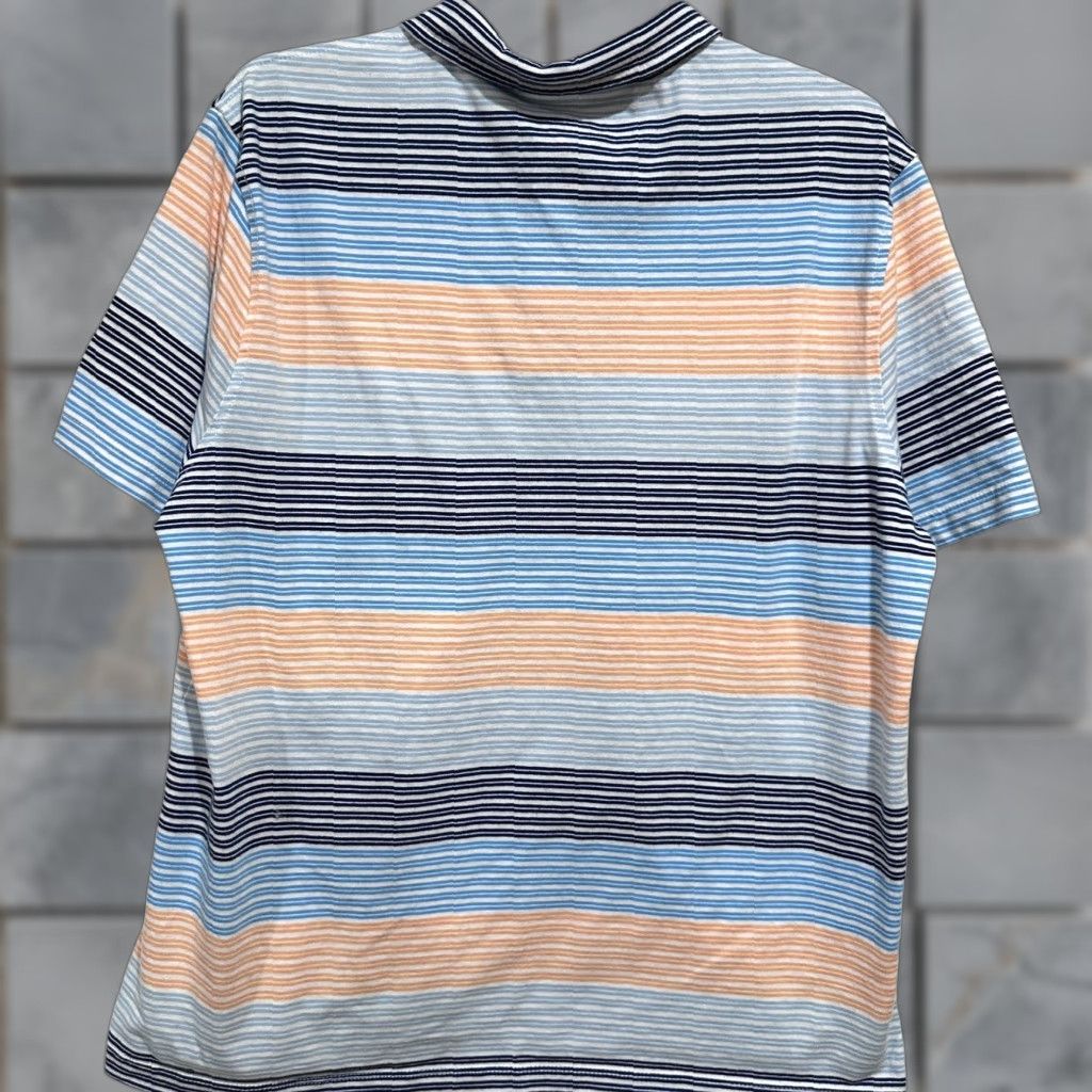 Vintage St Johns Bay Striped Polo Shirt Mens L Blue Peach Cotton Classic Fit Cotton Polo Shirt Mens L Blue Peach Striped Pattern Size US L / EU 52-54 / 3 - 1 Thumbnail