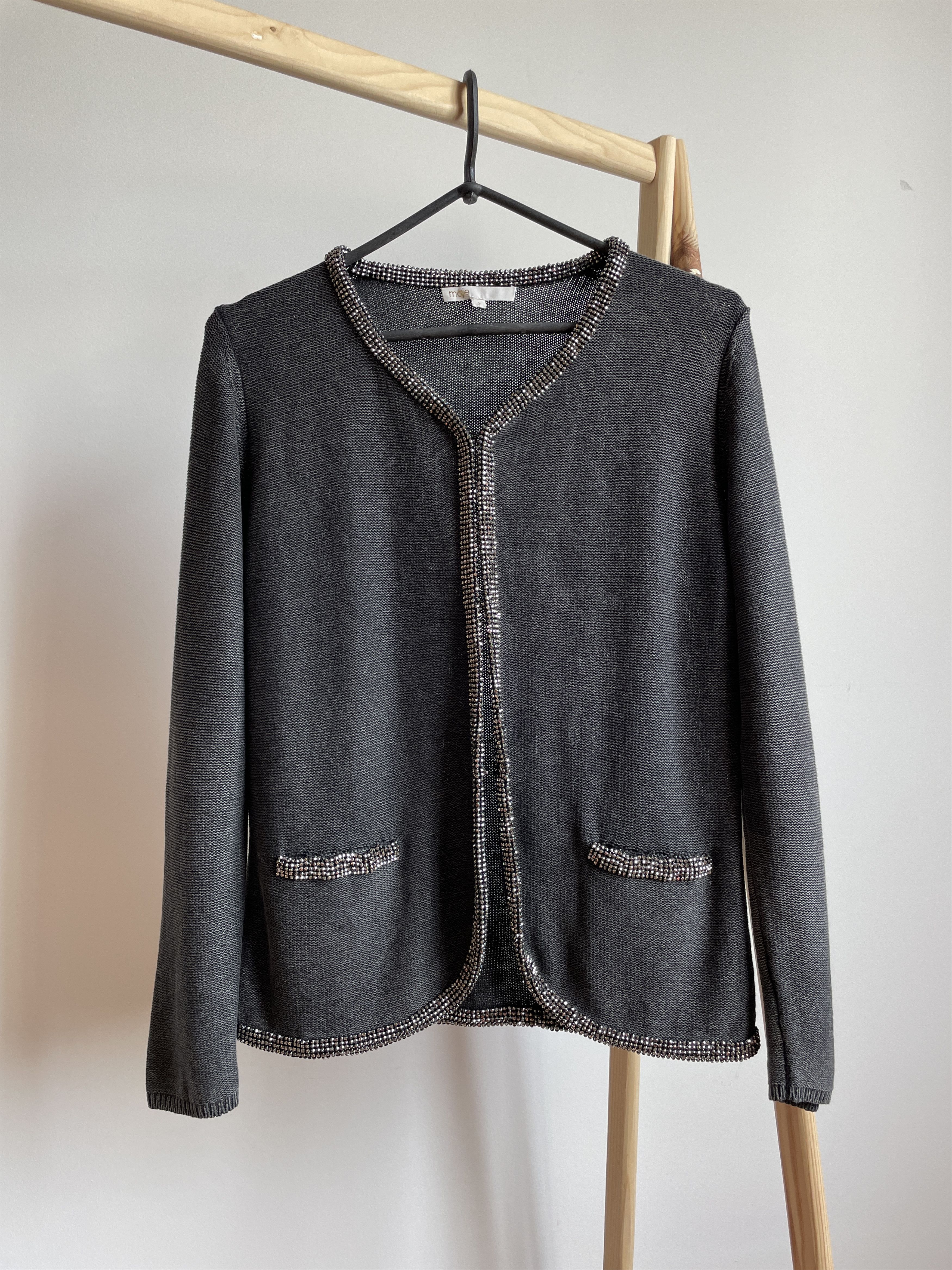 Maje E14 Friday Cotton/Linen Washed Grey Womens Cardigan