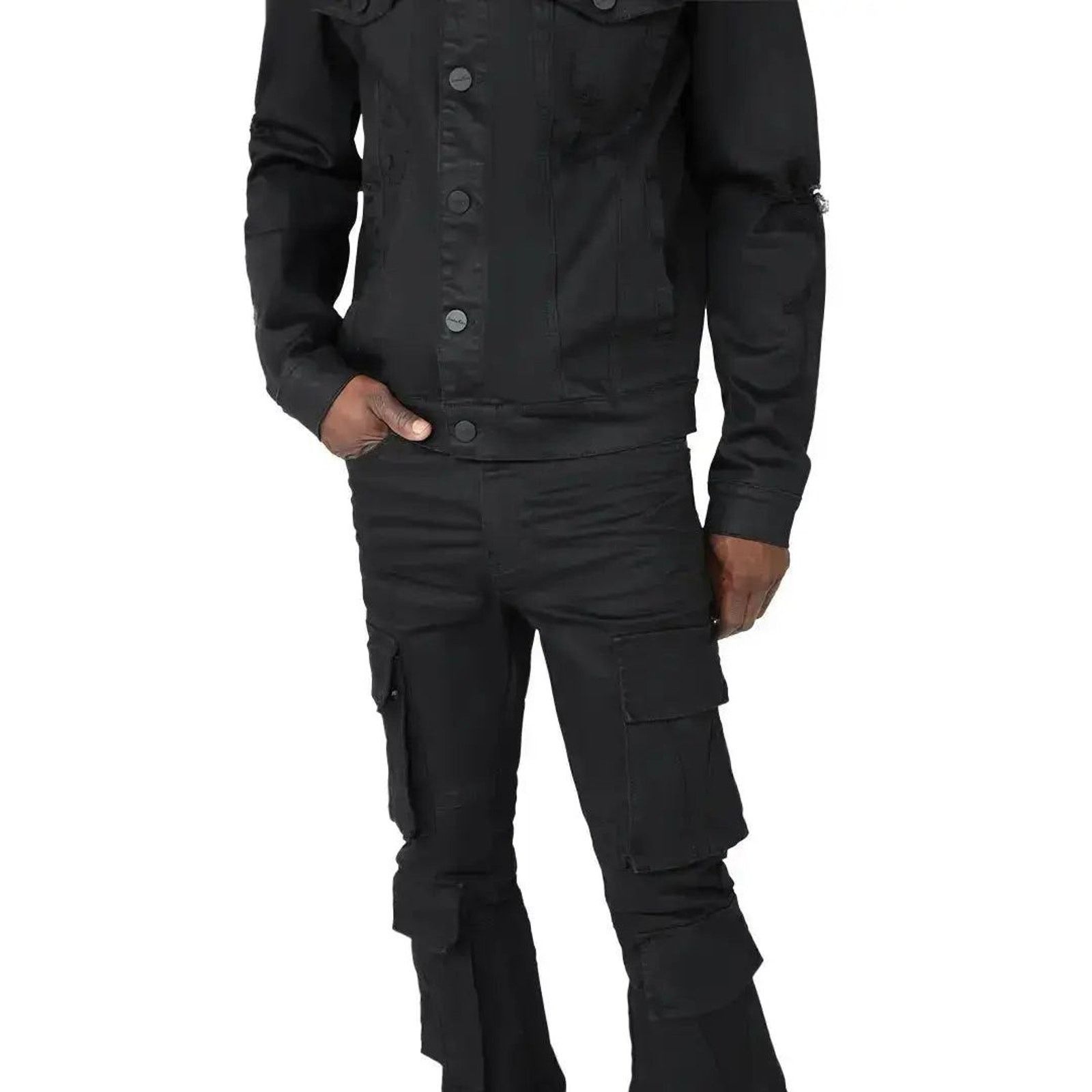 Smoke Rise Smoke Rise Stacked Flare Cargo Jet Black Jeans Size 34×36 Size US 34 / EU 50 - 2 Thumbnail