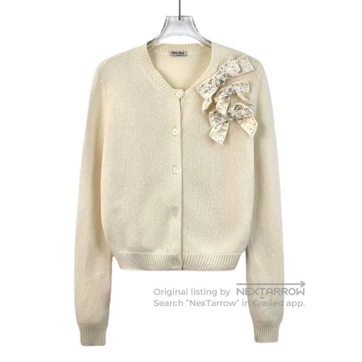 Miu Miu miu miu beige bow detail knitted cardigan. Size US S / EU 44-46 / 1 - 1 Thumbnail
