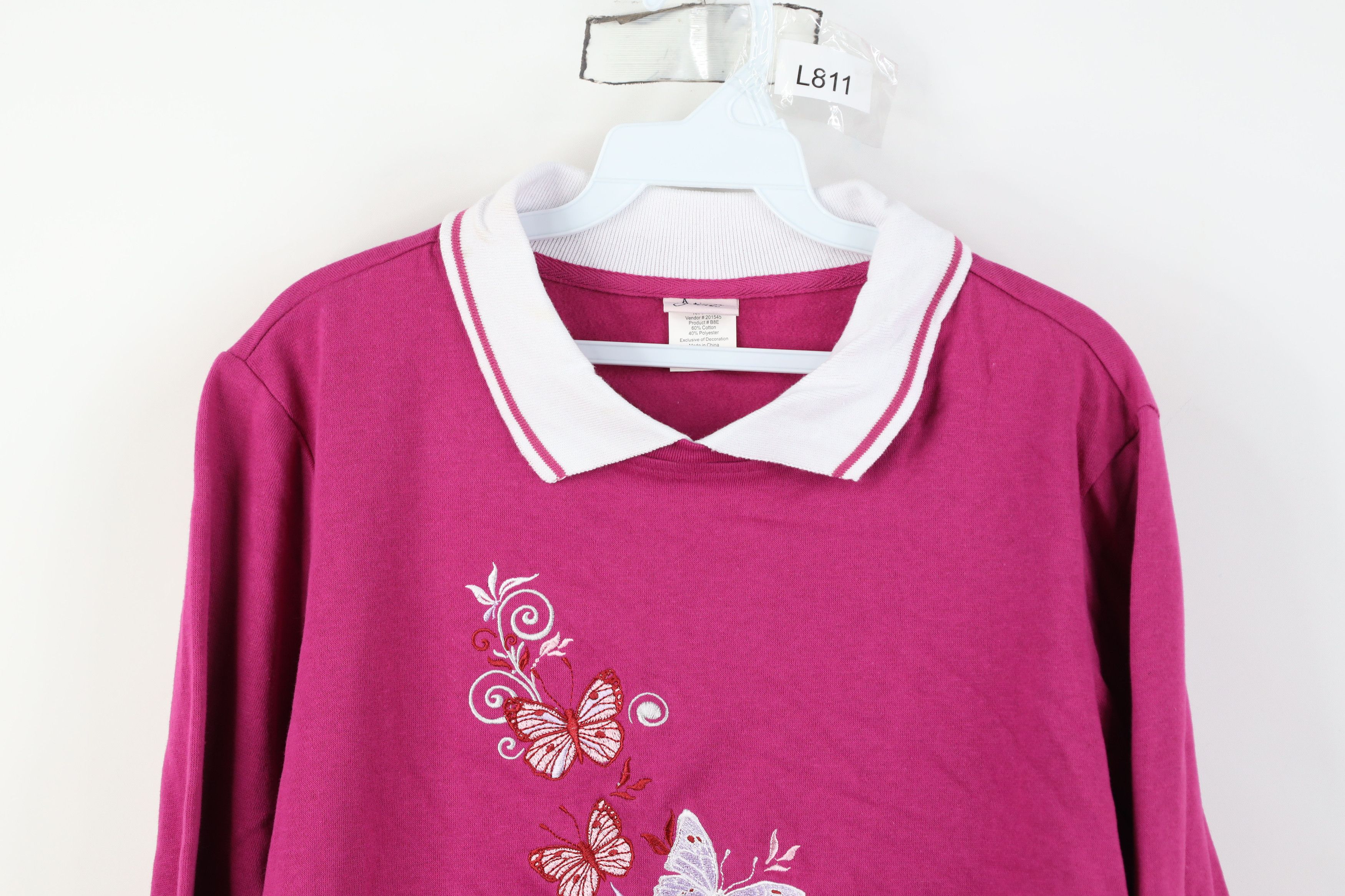 Vintage Vintage 90s Y2K Streetwear Butterfly Collared Sweatshirt Size L / US 10 / IT 46 - 2 Thumbnail