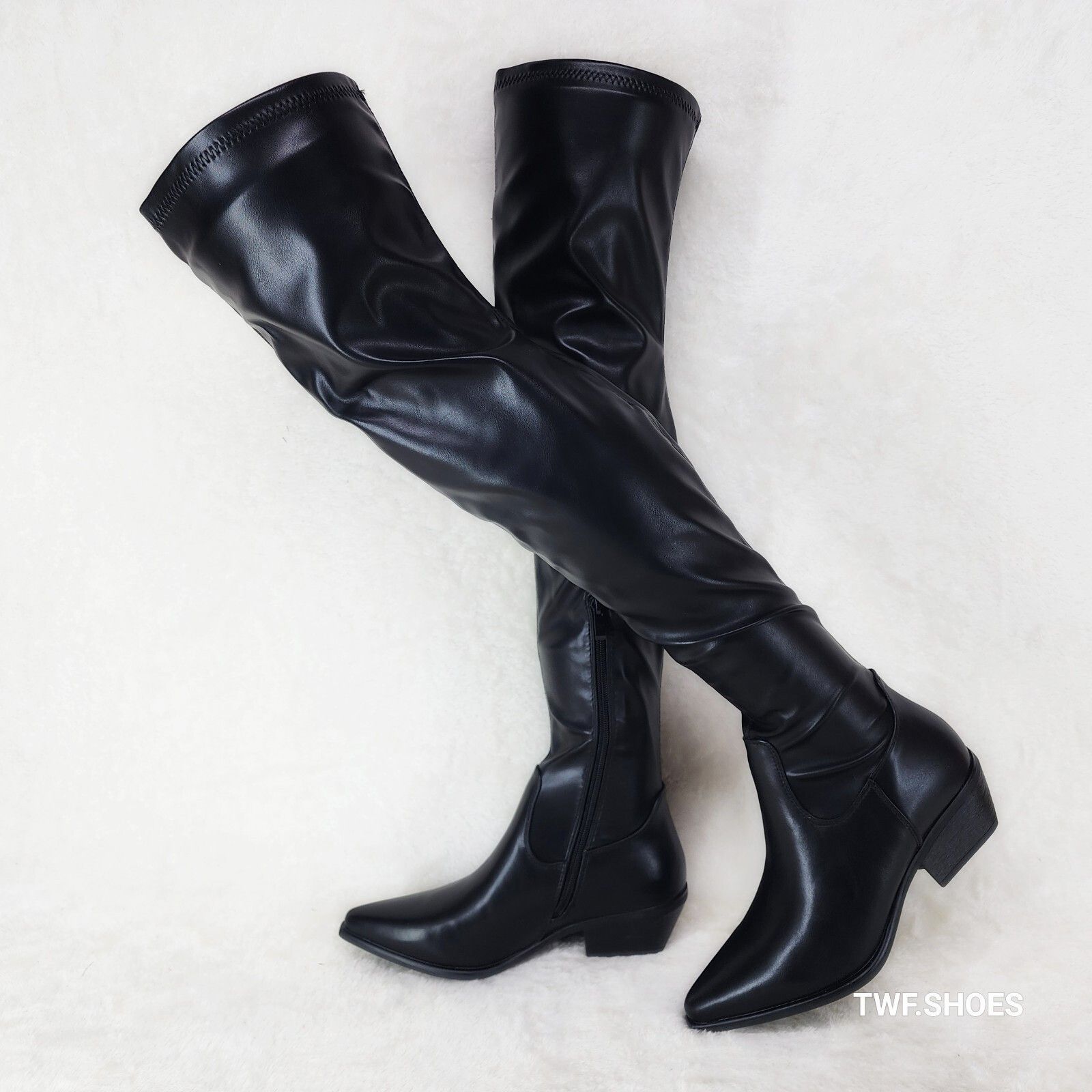 Other Rodeo Rider Black Stretch Faux Leather Western Cowgirl Thigh Size US 8 / IT 38 - 6 Thumbnail