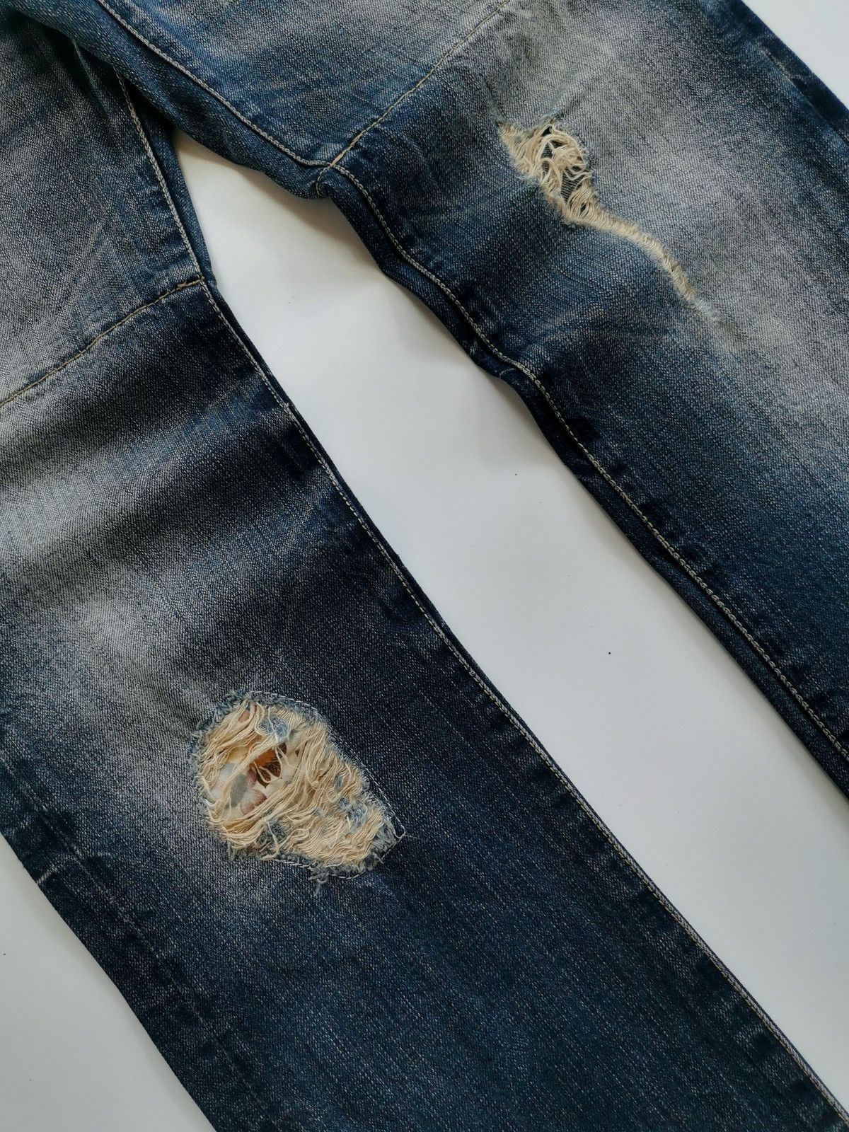 PPFM × The Smiths PPFM Double Waist Patchwork Distressed Denim Jeans Size US 32 / EU 48 - 7 Thumbnail