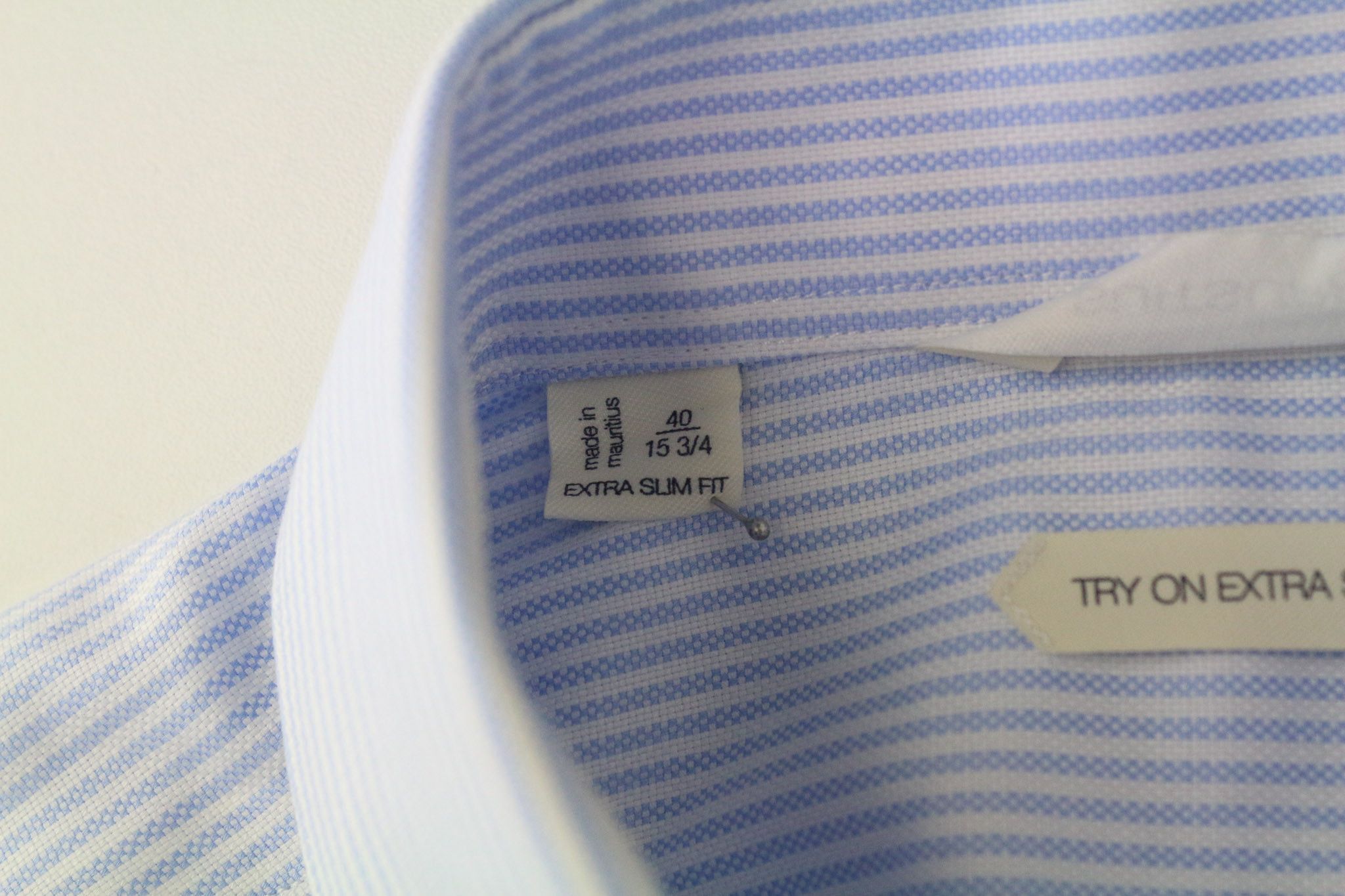 Suitsupply 40/15 3/4 Extra Slim Blue Striped Cotton Shirt 75984 Size 40R - 5 Thumbnail