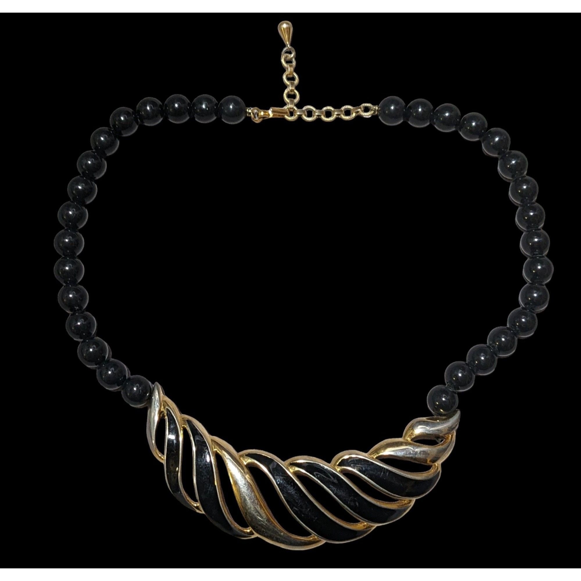 Monet Monet Vintage Black And Gold Beaded Bib Necklace Size ONE SIZE - 1 Thumbnail