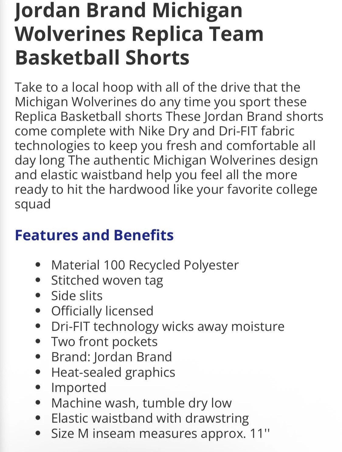 Jordan Brand Small Jordan Brand Michigan Wolverines Basketball Shorts Size US 28 / EU 44 - 4 Thumbnail