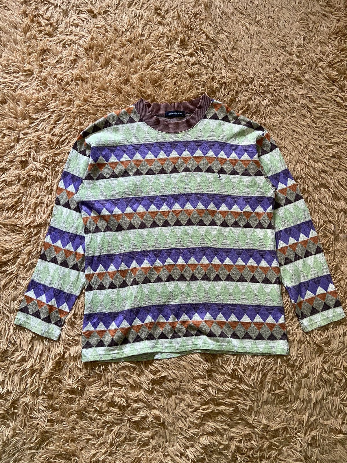 Yves Saint Laurent Vintage Yves Saint Laurent Geometric Argyle Knit Sweatshirt Size US M / EU 48-50 / 2 - 1 Thumbnail