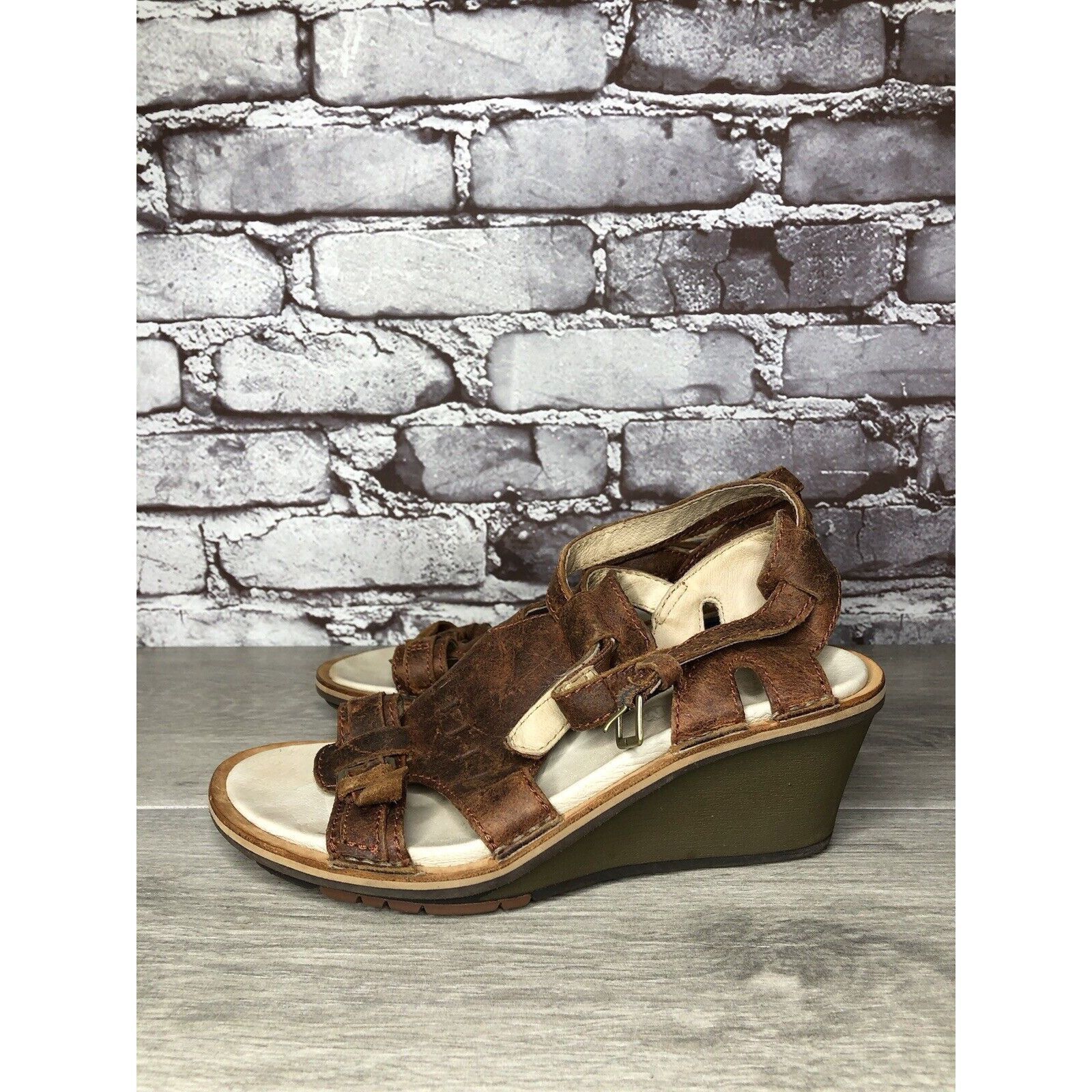 Merrell Merrell Sirah Prairie Brown Leather Wedge AnkleStrap Sandals Size US 7 / IT 37 - 1 Thumbnail