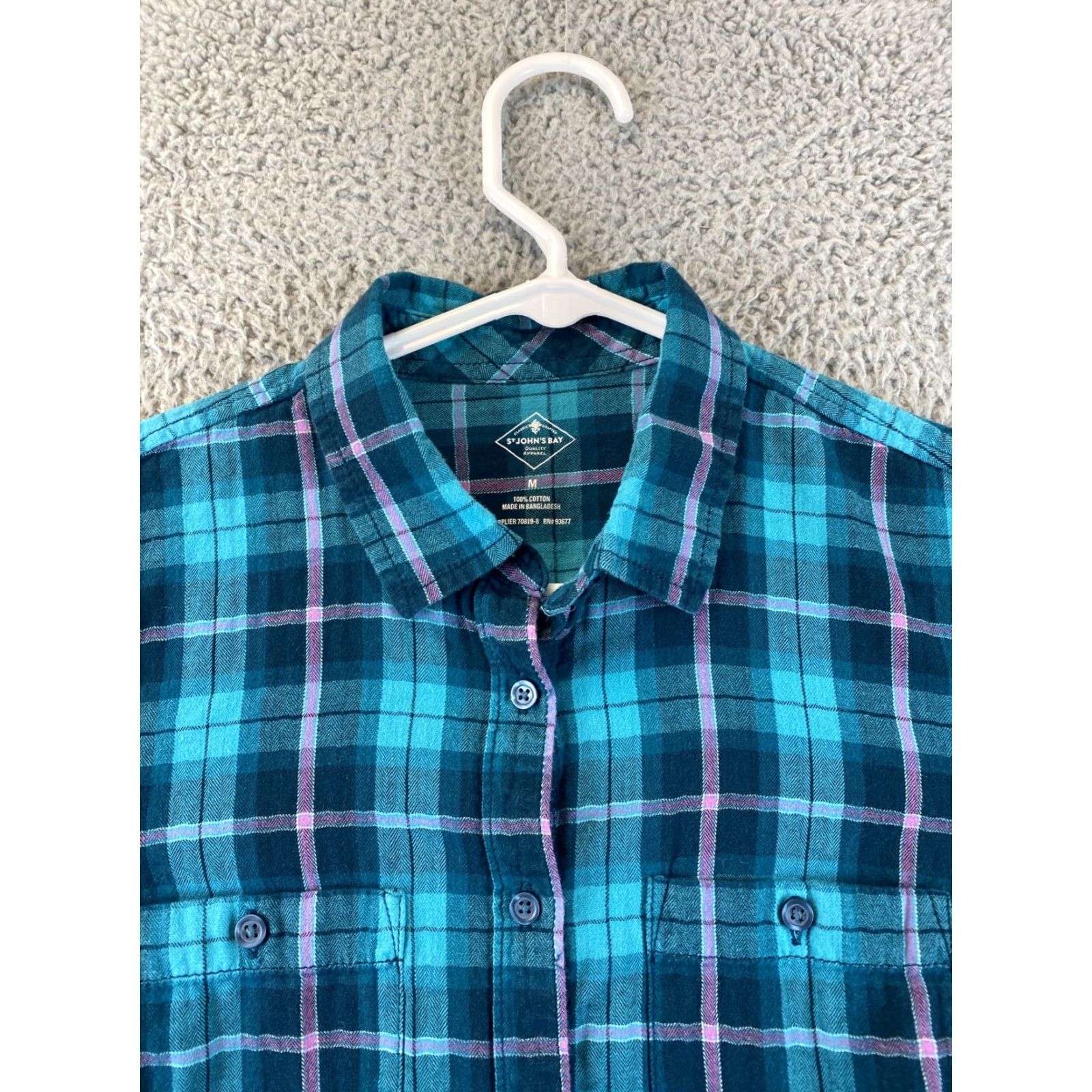 Vintage St. Johns Bay Shirt Girls L Casual Button-Up Long Sleeve Plaid Turquoise, Cotton, Regular, Turquoise, 79-14 Size US L / EU 52-54 / 3 - 3 Thumbnail