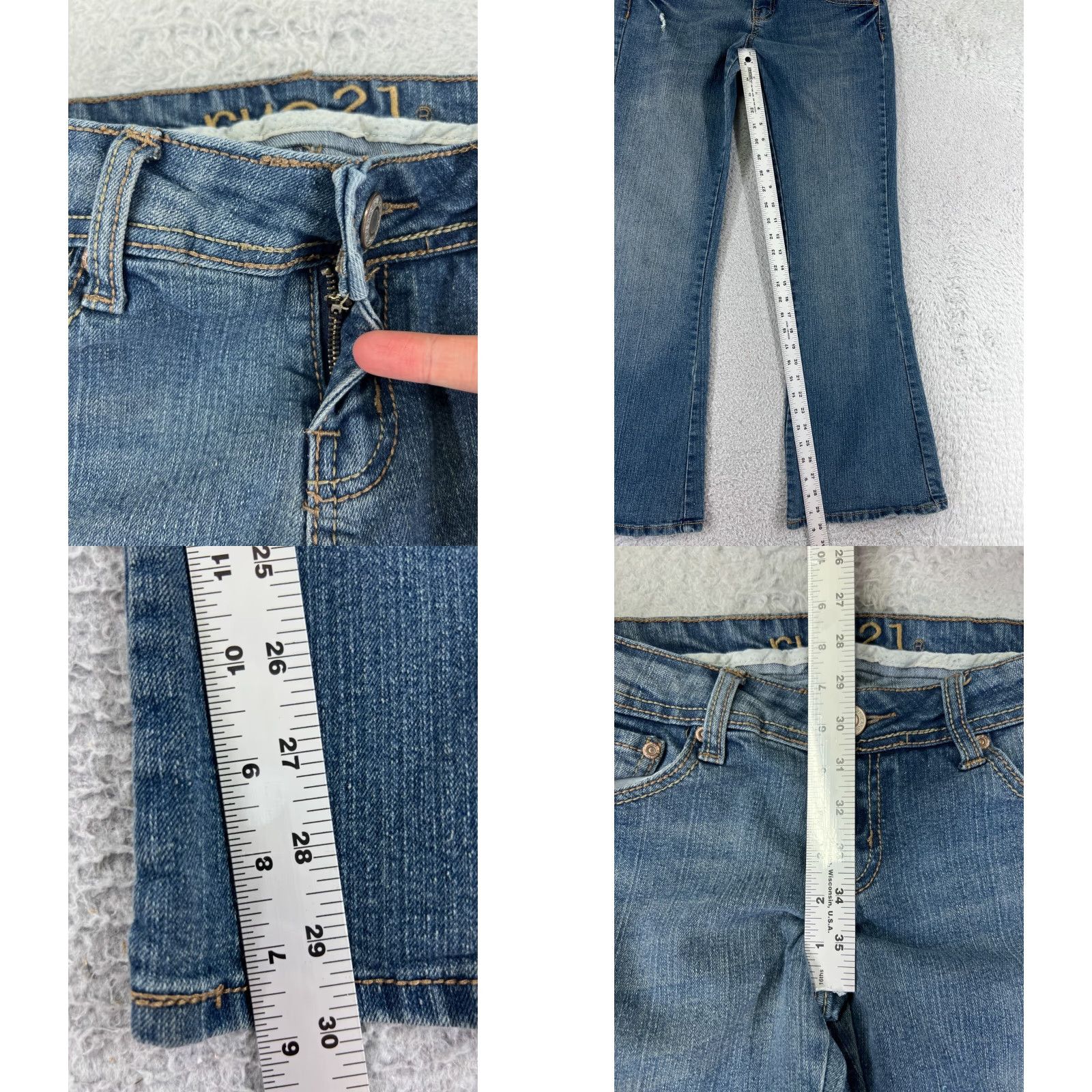 Vintage Rue21 Pants Womens 7 Blue Denim Jeans Flared Cotton Blend Stretch Embroidered Size 28" / US 6 / IT 42 - 8 Thumbnail