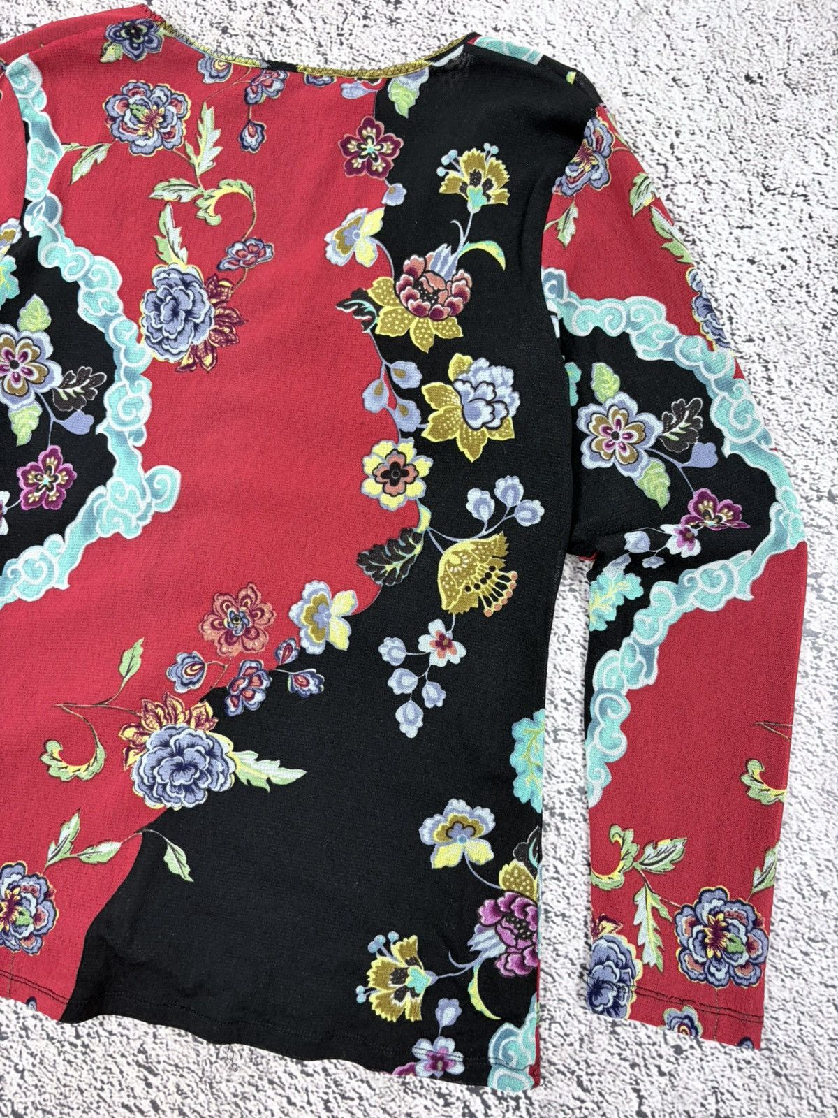 Japanese Brand Vintage Y2K Asymmetric Ruched Floral Mesh Top Japan Size L / US 10 / IT 46 - 8 Thumbnail