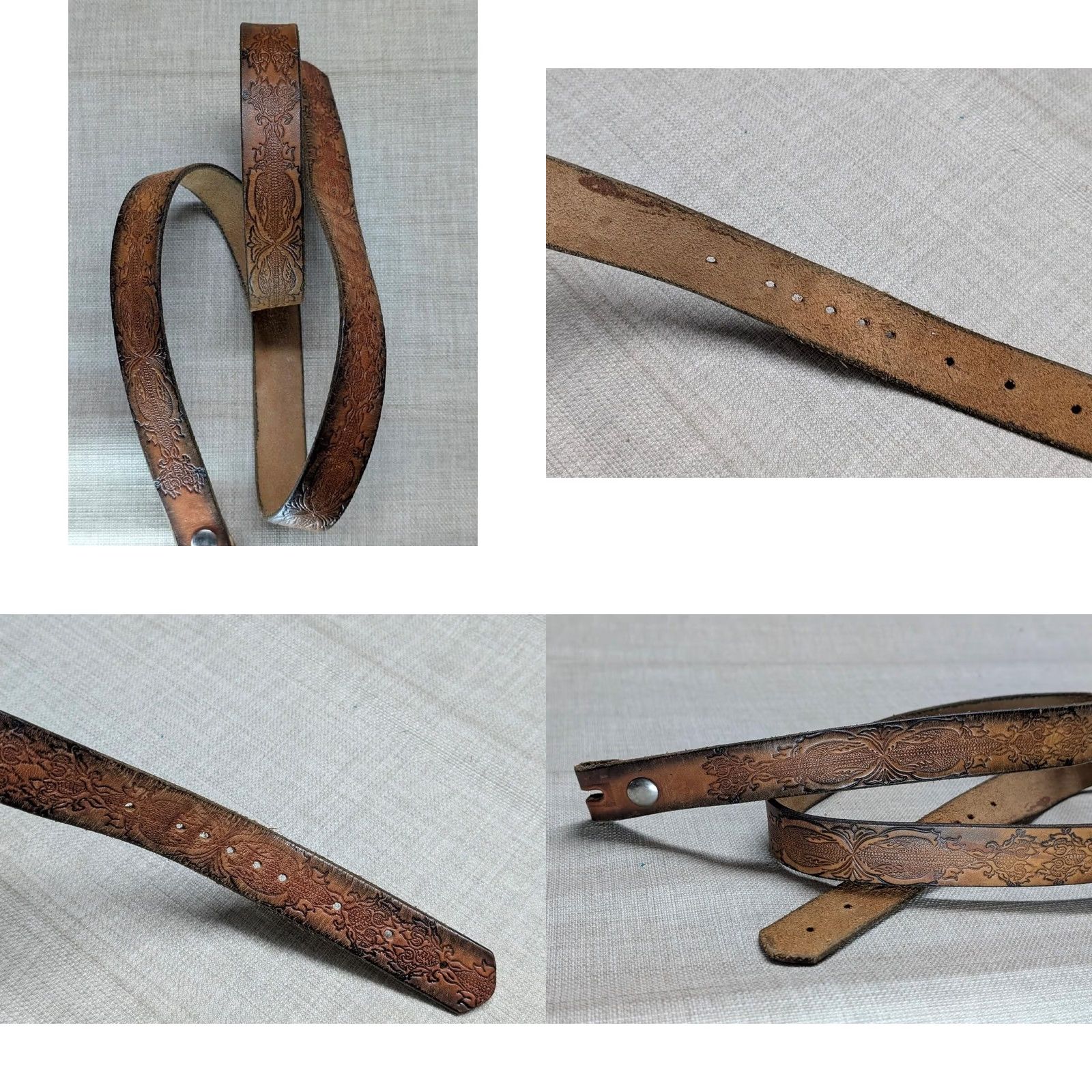 Vintage VINTAGE leather belt 1-1/4" full grain cowhide brown western belt Men 46 Southwestern patina buckle snaps Cowboy Rodeo 46 Mens Size 46 - 8 Thumbnail