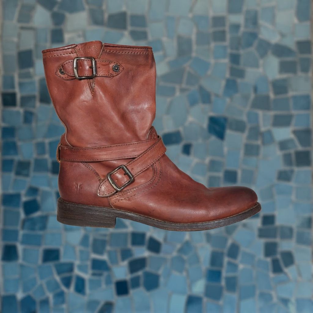 Frye FRYE Jayden Cross Engineer Boots Mahogany Leather Pull On Ankle Women's US 7 B Boots Womens Size US 7 / IT 37 - 1 Thumbnail