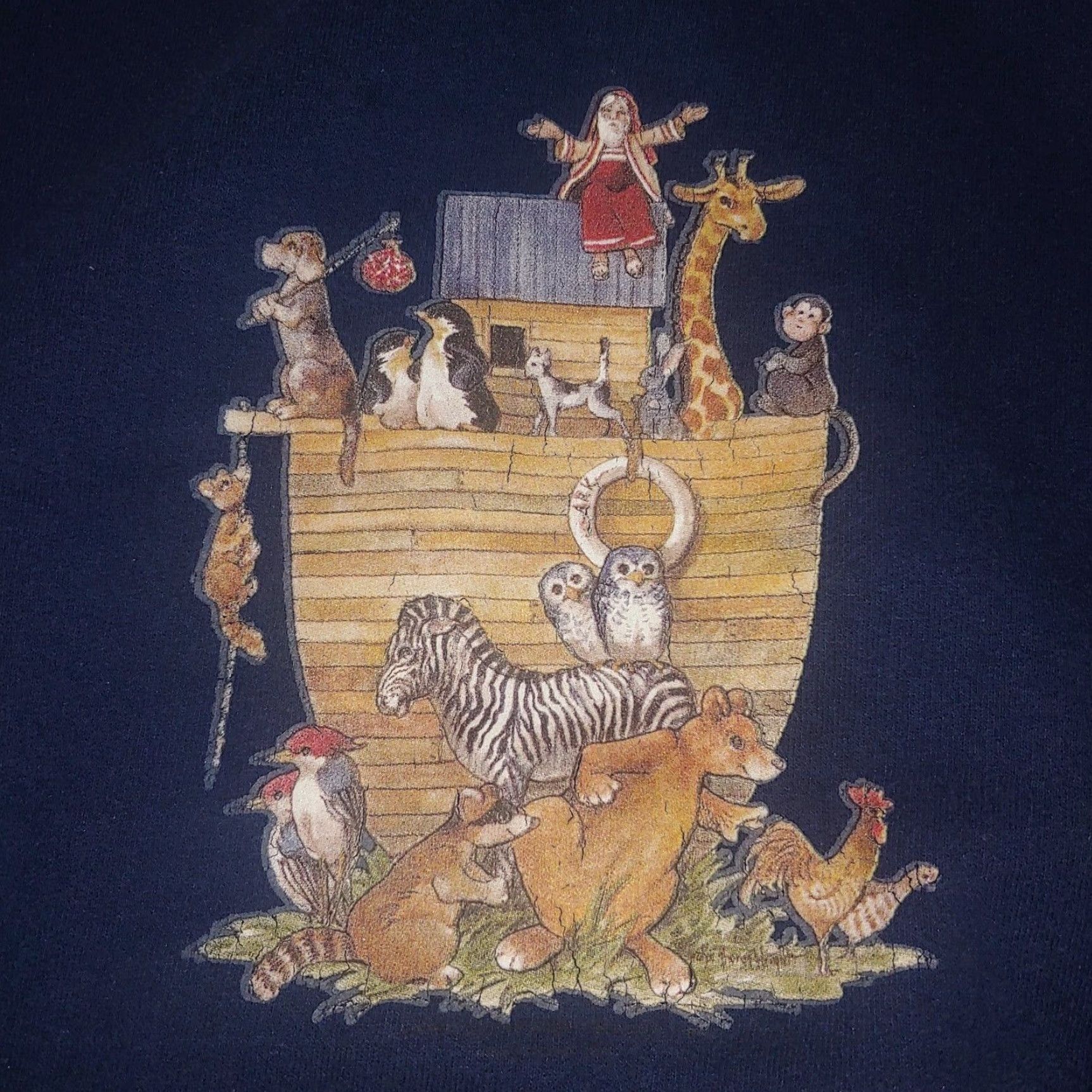 Vintage Gilkdan Noahs Ark Sweatshirt M Blue Crewneck Christian Bible Animal Religious Graphic Pullover Regular Womens Size M / US 6-8 / IT 42-44 - 2 Thumbnail