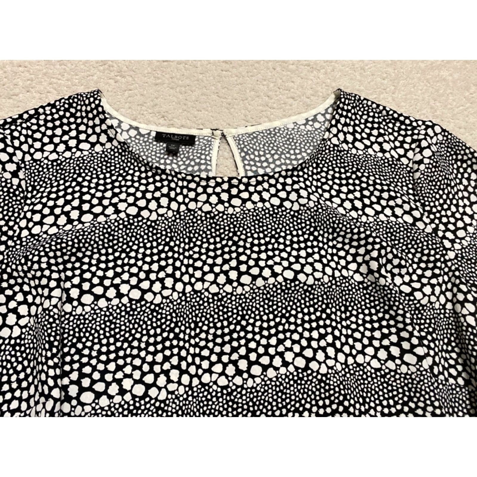 Talbots VINTAGE Talbots Womens 1X Plus Shirt Black Geometric Round Neck Pullover Long Sleeve Size XL / US 12-14 / IT 48-50 - 3 Thumbnail