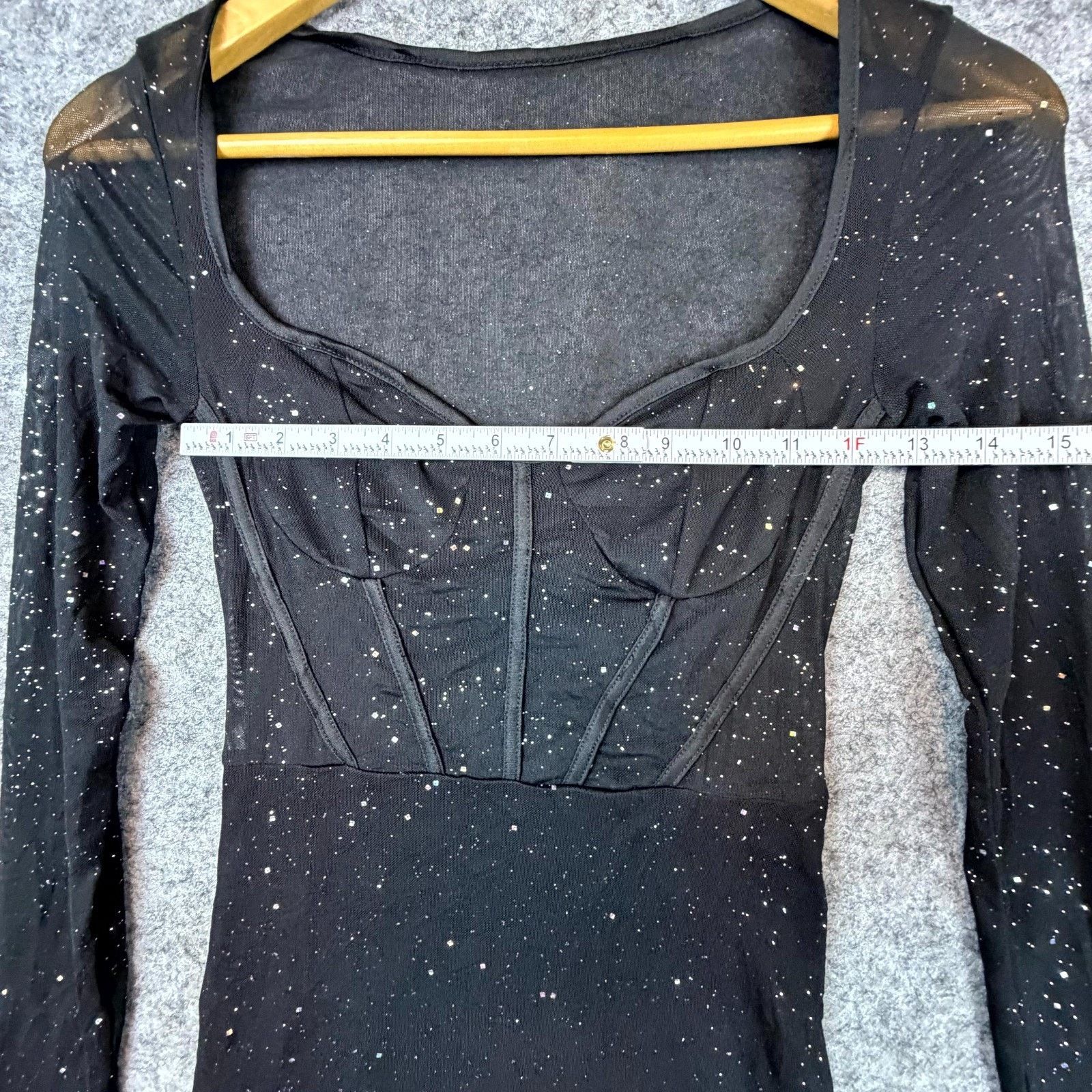 Shein Bling Bodycon Dress Women 2 Black Sparkle Sheer Corset NYE Size XS / US 0-2 / IT 36-38 - 5 Thumbnail