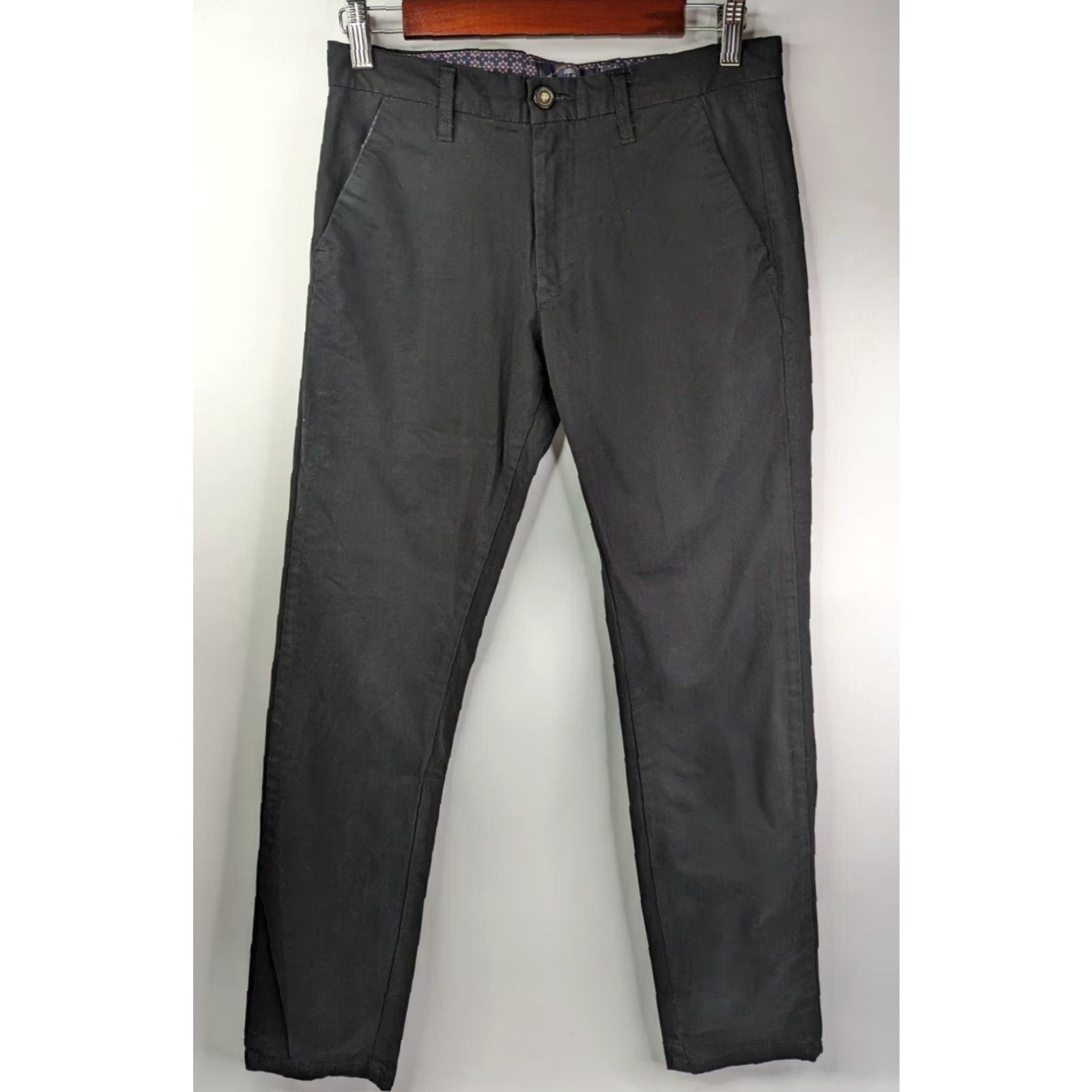 Vintage Across The Pond Signature Line Pants Mens Regular 30x32 Chino Black 5-Pocket Design Casual Cotton Spandex Straight Belted Flat Front Size US 30 / EU 46 - 2 Thumbnail