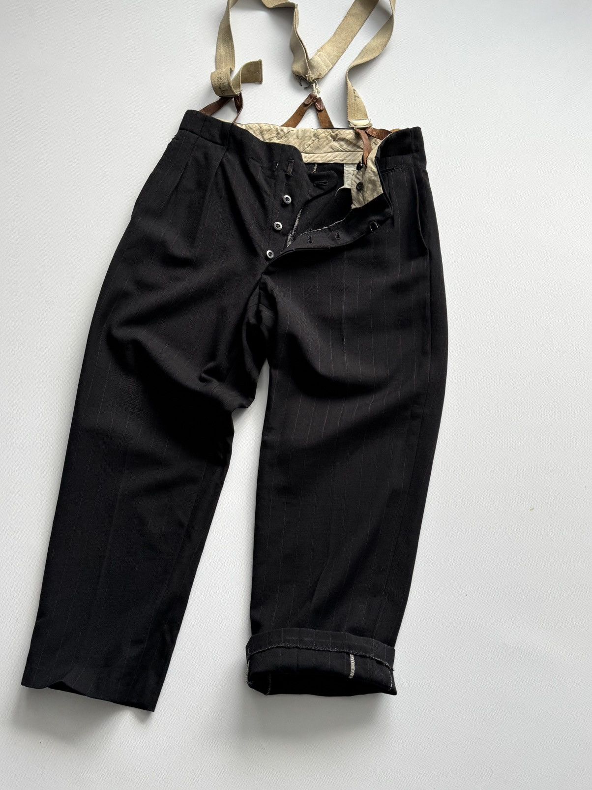 Vintage 1940s Vintage European Striped Wool Suit Suspender Trousers Size US 33 - 4 Thumbnail
