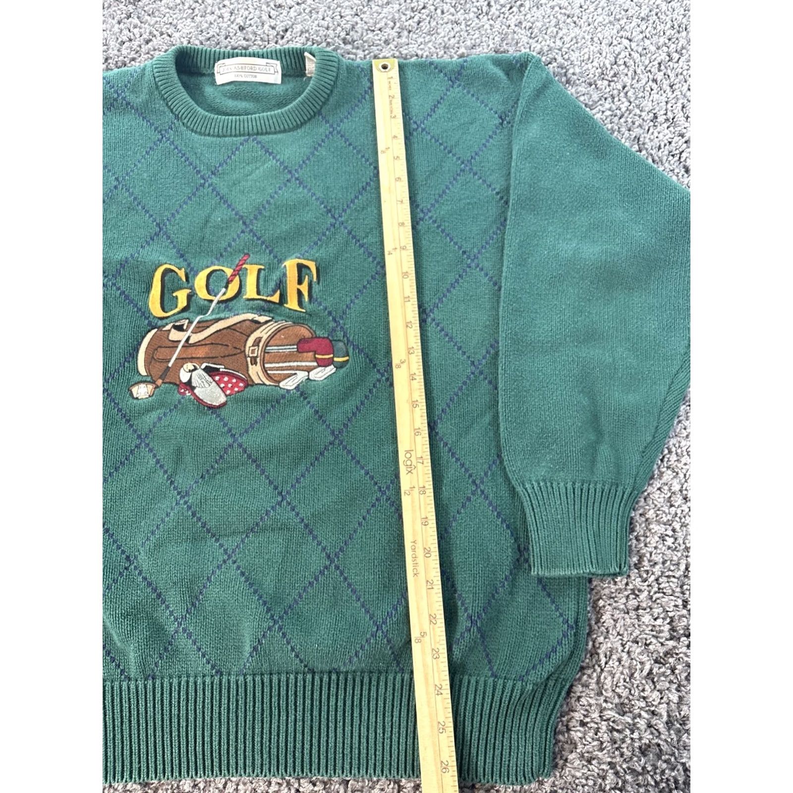 Vintage VINTAGE John Ashford Golf Sweater Mens Large Green Embroidered Argyle Knit 90s Size US L / EU 52-54 / 3 - 2 Thumbnail