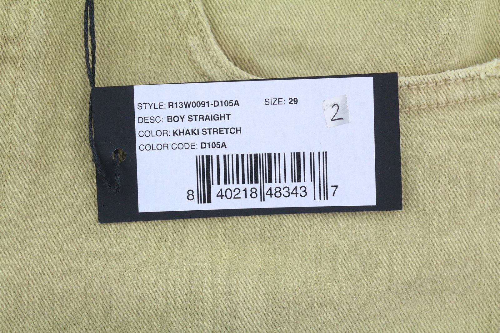 R13 BOY STRAIGHT 29 Khaki Stretchy Washed Ankle Logo 86290 Size 29" - 7 Thumbnail