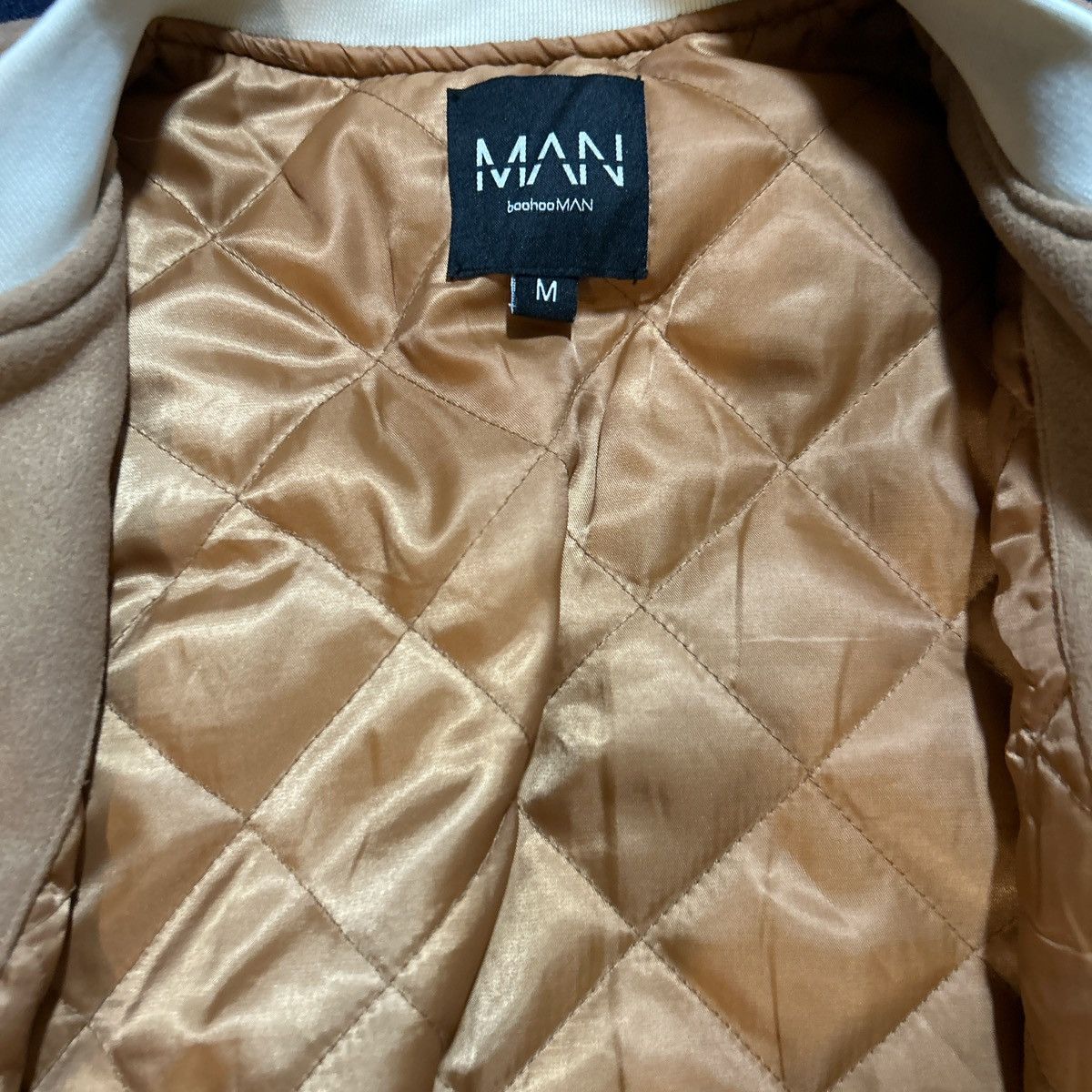Boohoo BoohooMAN Tan/Brown Varsity Jacket Size US M / EU 48-50 / 2 - 3 Thumbnail