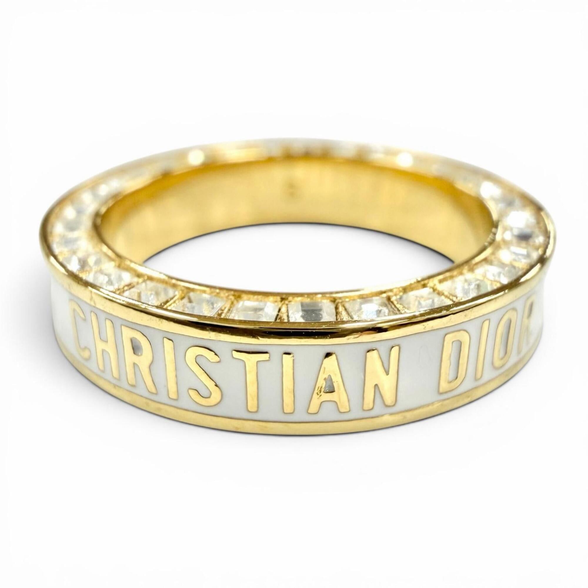 Dior Christian Dior DIOR Night Code ring with crystal logo, rhinestones, and pavé crystals. White gold, size S. Women's. Comes box dust bag. Size ONE SIZE - 1 Thumbnail