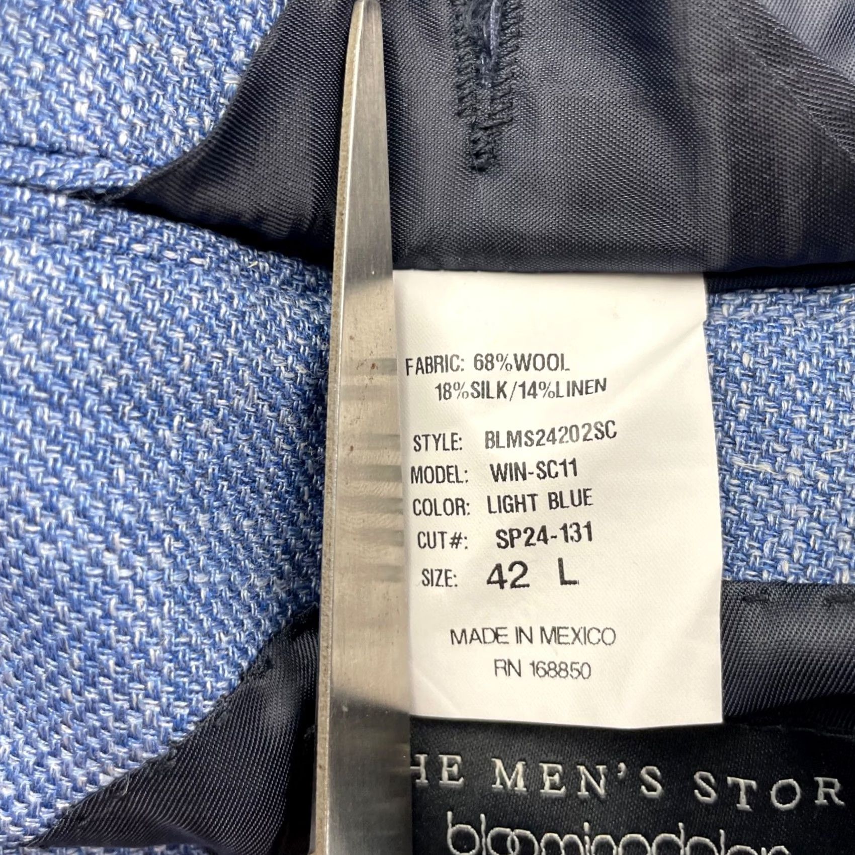 Bloomingdale's Bloomingdale's Blazer Blue 42L Drago Wool/Silk/Linen 2-Button Men's Size 42R - 7 Thumbnail