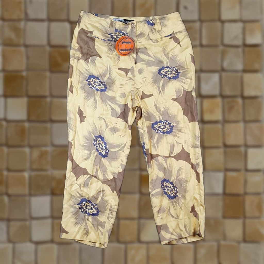 Vintage VINTAGE Jamie Sadock Yellow Floral Silk Capri Pants Relaxed Tapered Women's Size 8 Y2K Retro Bohemian Size 30" / US 8 / IT 44 - 1 Thumbnail