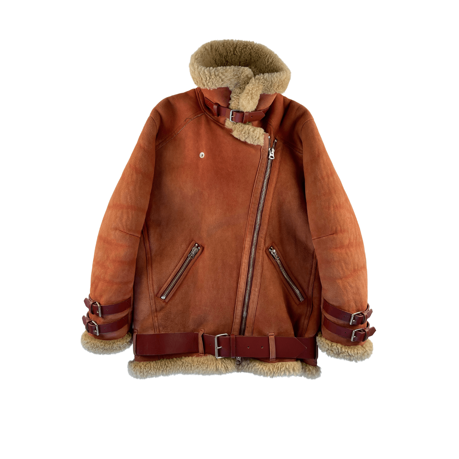 Acne Studios Acne Studios Dark Orange Velocite Suede Shearling Jacket Size XS / US 0-2 / IT 36-38 - 4 Thumbnail