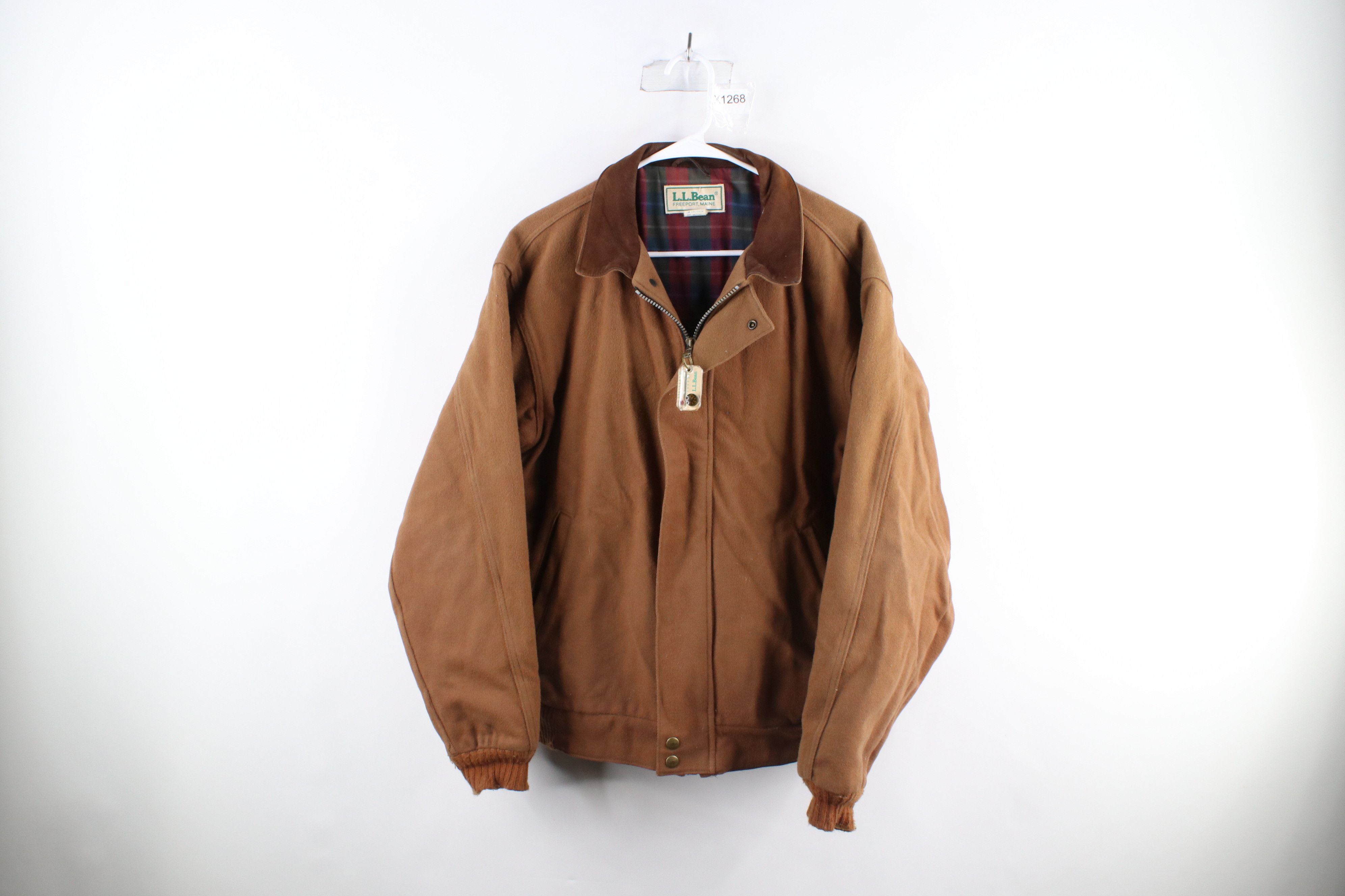 image of L L Bean x Vintage 90's Ll Bean Flannel Lined Wool Bomber Jacket Usa in Brown, Men's (Size Medium)