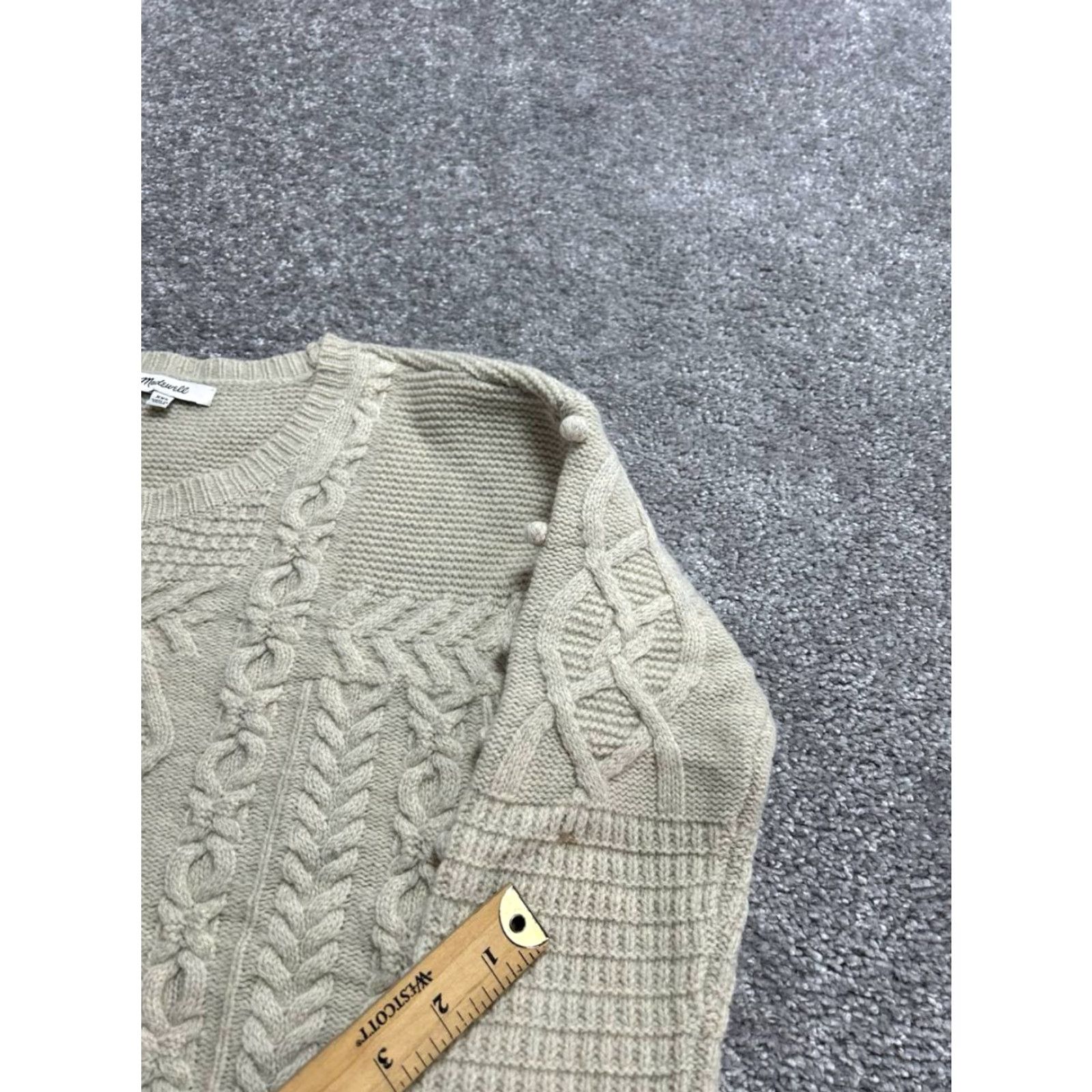 Madewell Madewell Sweater Womens XXS Beige Wool Cable Knit Bobble Open Side Crew Neck Size XXS / US 00 / IT 34 - 4 Thumbnail