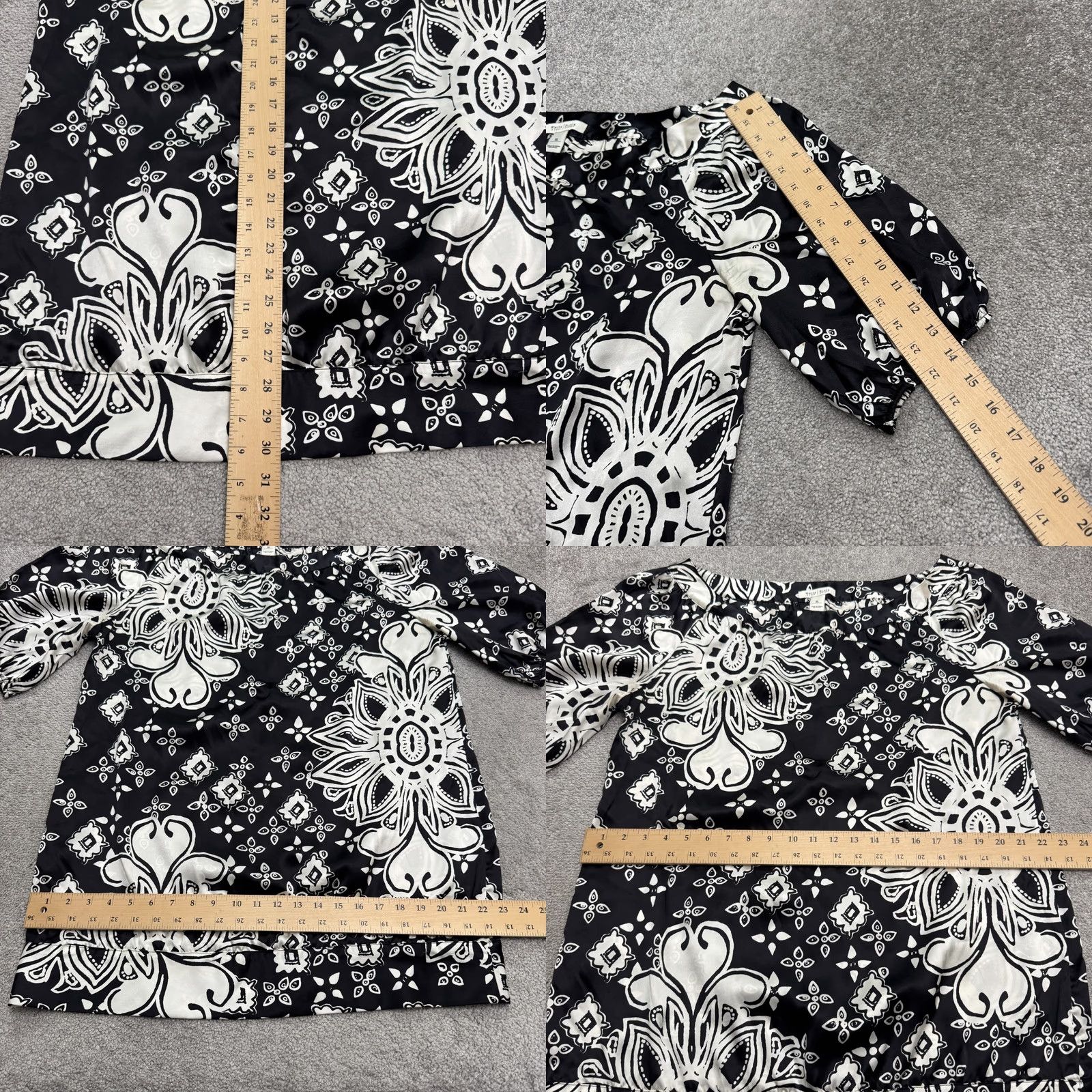 White House Black Market White House Black Market Silk Tunic Blouse Women XL Black White Floral Boat Neck Shirt Adult XL Black Floral Bohemian Designer Womens Size XL / US 12-14 / IT 48-50 - 8 Thumbnail