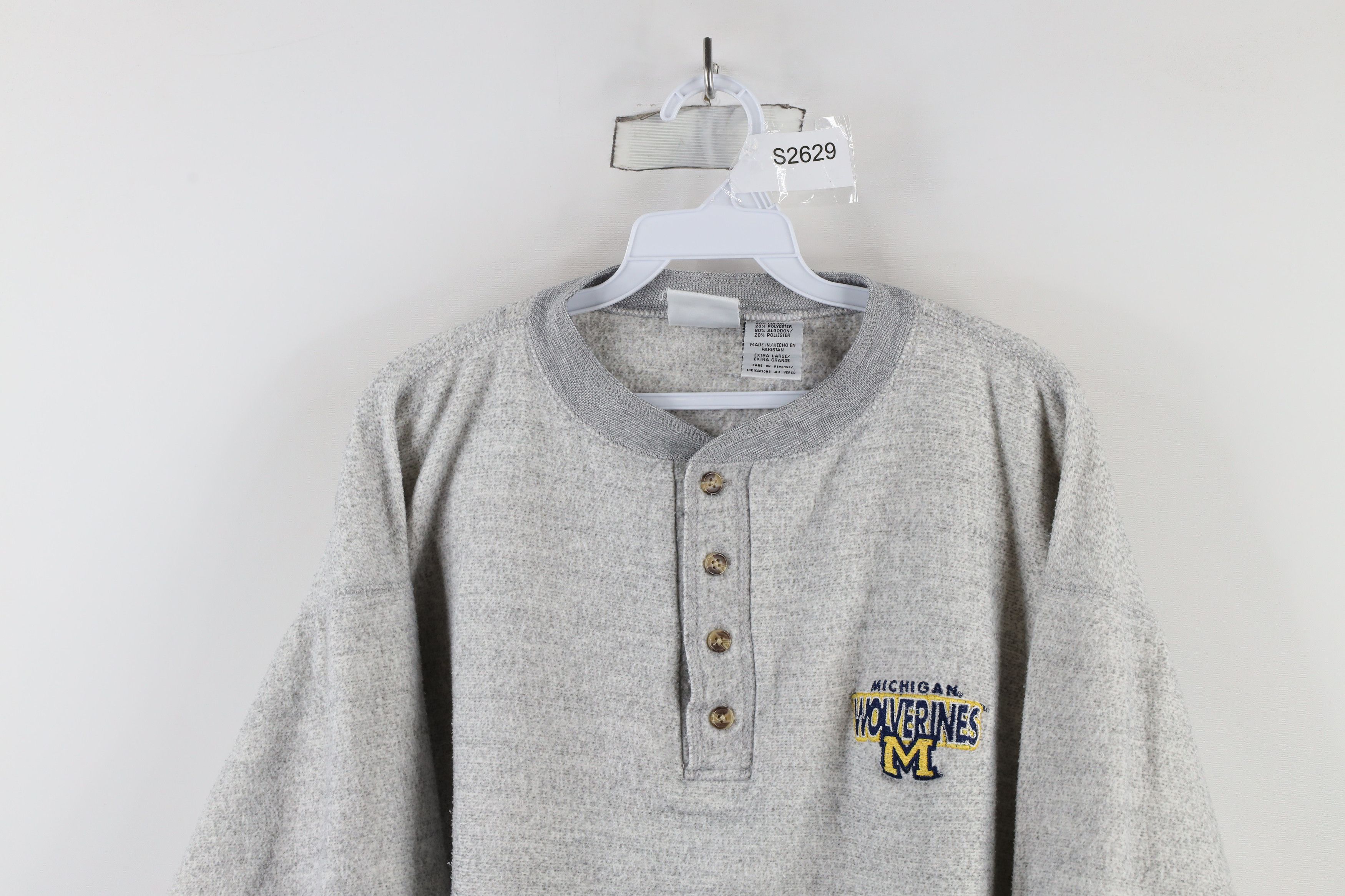 Vintage Vintage 90s Reverse University of Michigan Henley Sweatshirt Size US XL / EU 56 / 4 - 2 Thumbnail
