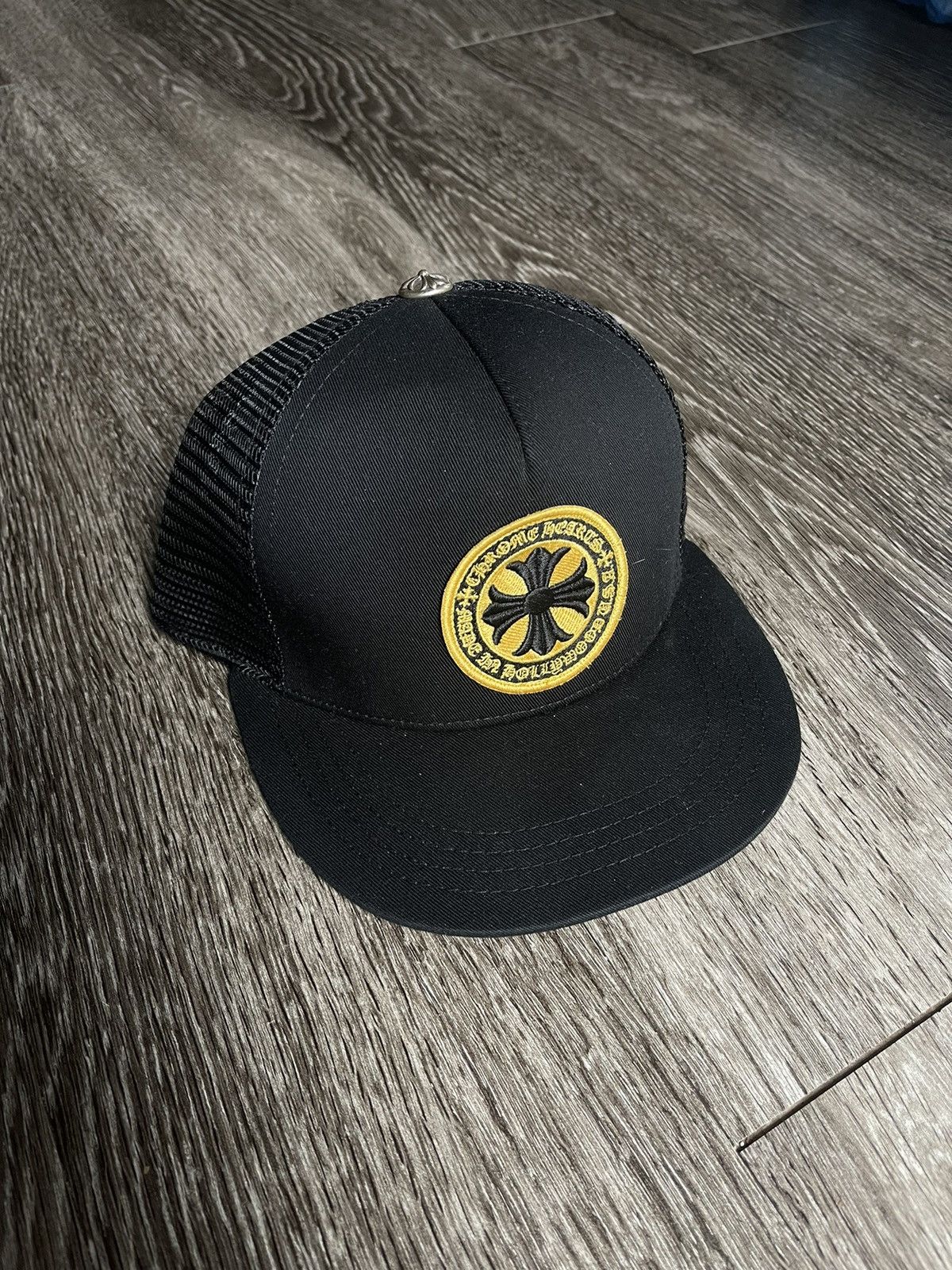 Chrome Hearts Black Yellow Plus Logo Trucker Hat