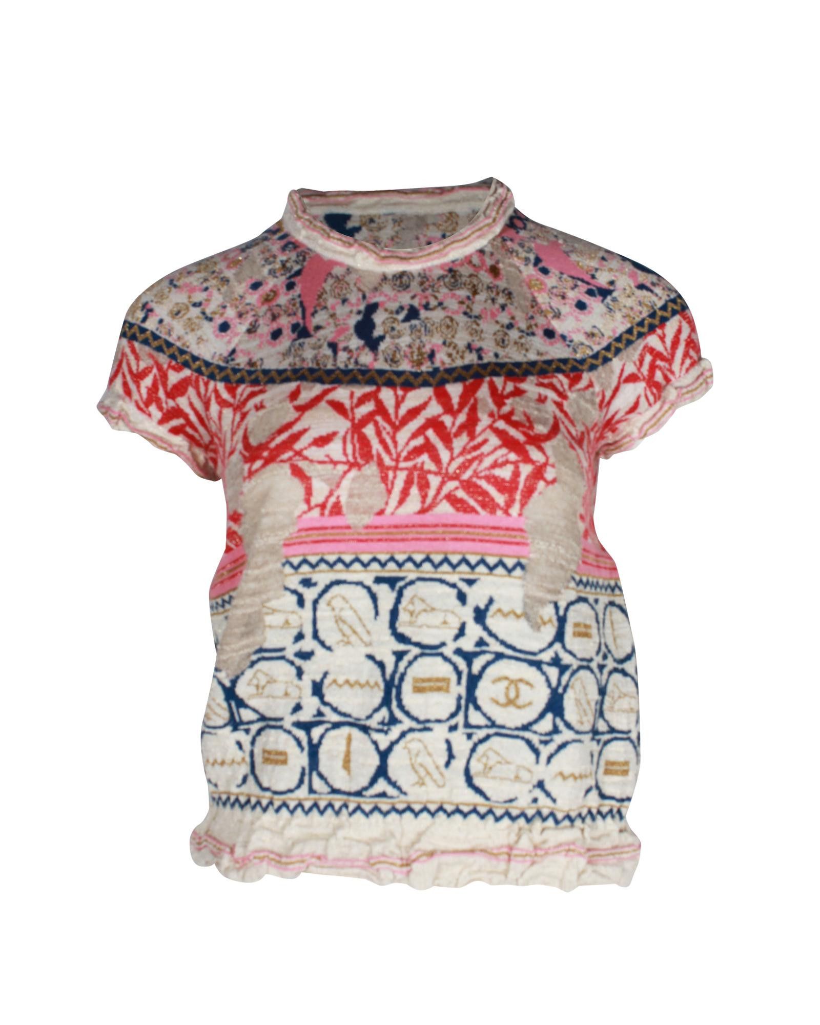 image of Chanel Printed High-Neck Cotton Top, Women's (Size XS)