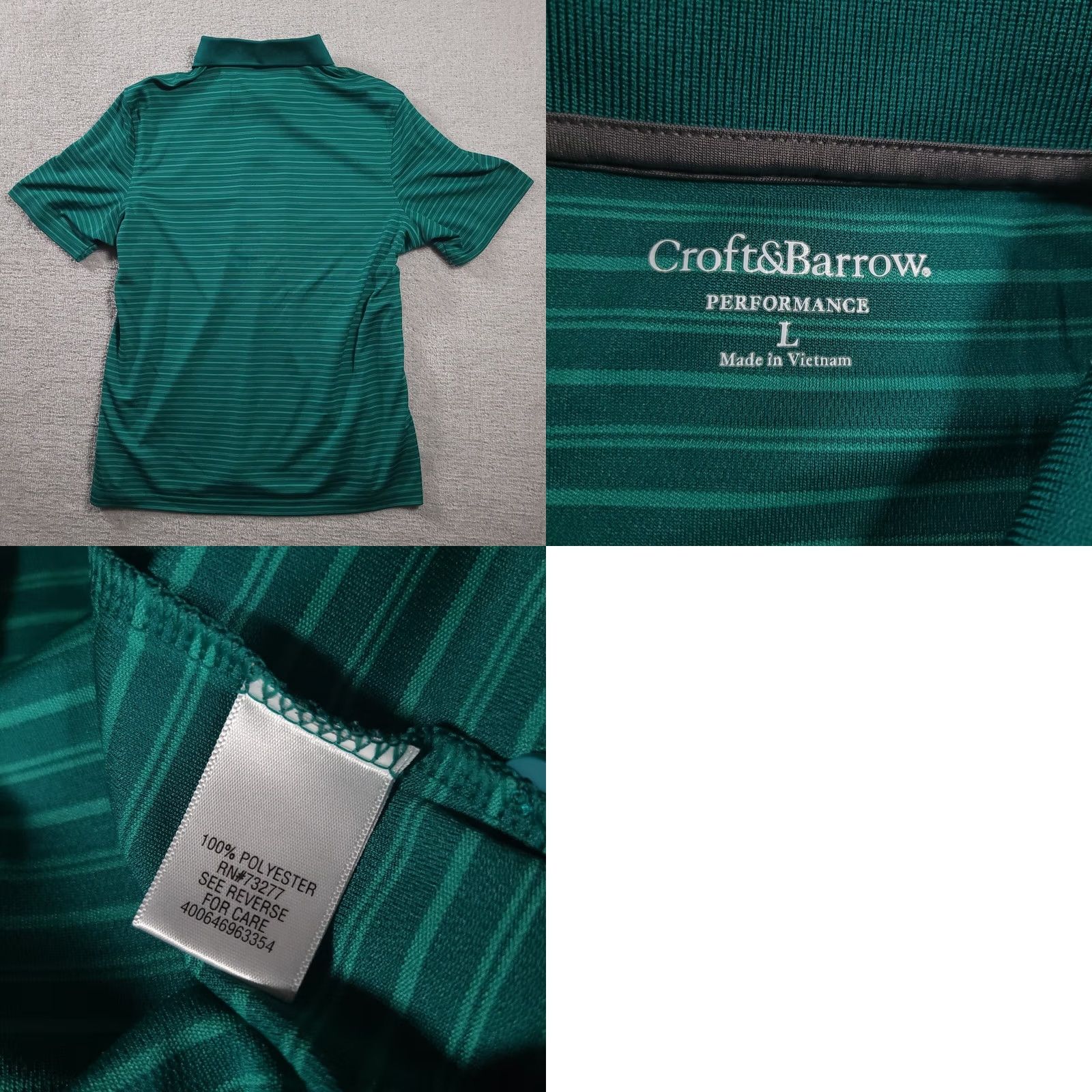 Croft & Barrow Croft & Barrow Polo Performance Shirt Men's L Green Stripe Short Sleeve Polo Shirt Green Stripe Classic Fit Size US L / EU 52-54 / 3 - 8 Thumbnail