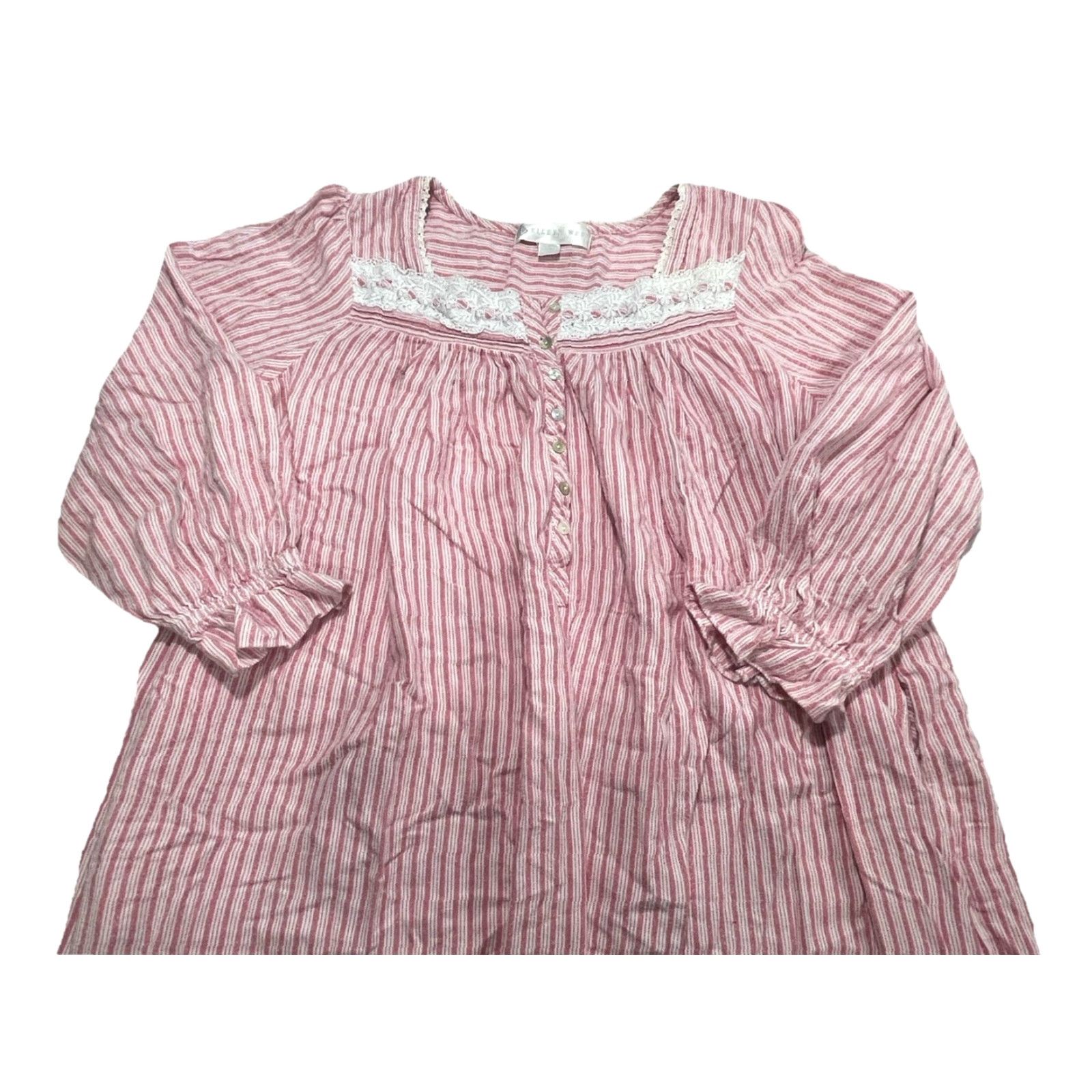 Vintage Eileen West Women’s Nightgown Size M Pink White Striped Modest Cottage Long Size ONE SIZE - 3 Thumbnail