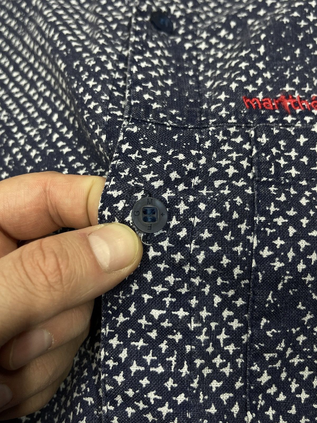 Marithe + Francois Girbaud Vintage Marithe Francois Girbaud Allover Print Logo Shirt Navy Size US M / EU 48-50 / 2 - 6 Thumbnail