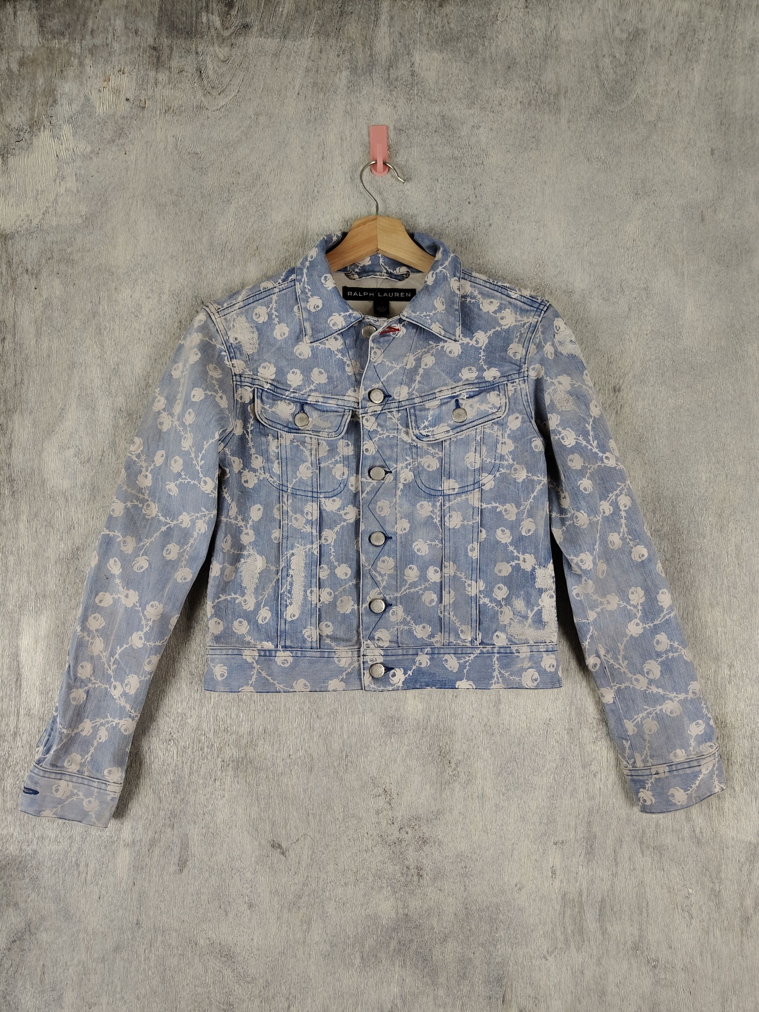image of Polo Ralph Lauren x Ralph Lauren Ralph Laurent Flora Multiprint Distress Design Denim Jacket in Lig