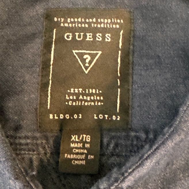 Guess GUESS XL Button-Down Shirt Slim Fit Navy with Shoulder Straps Logo Chest Long Sleeve Mens Size US XL / EU 56 / 4 - 3 Thumbnail