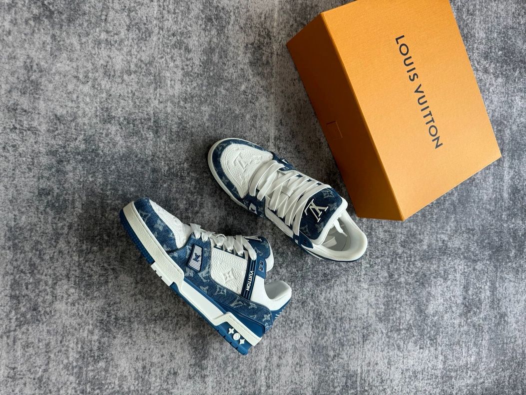 Louis Vuitton Louis Vuitton Blue and White Denim Embossed Trainer shoes Size US 9 / EU 42 - 1 Thumbnail