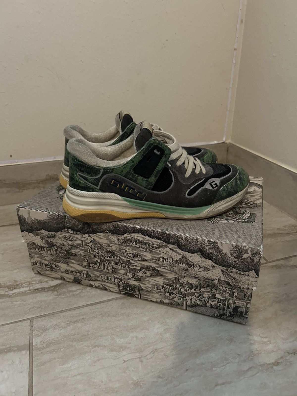 Gucci Gucci Ultrapace Green Tejus Printed Sneakers Size US 7 / EU 40 - 1 Thumbnail
