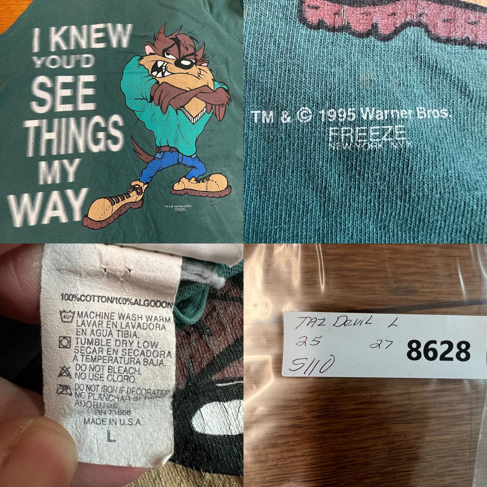 Vintage VINTAGE Looney Tunes Taz Tank Top Men Size L Green 90s Cartoon Looney Toons Animal Graphic Size US L / EU 52-54 / 3 - 8 Thumbnail