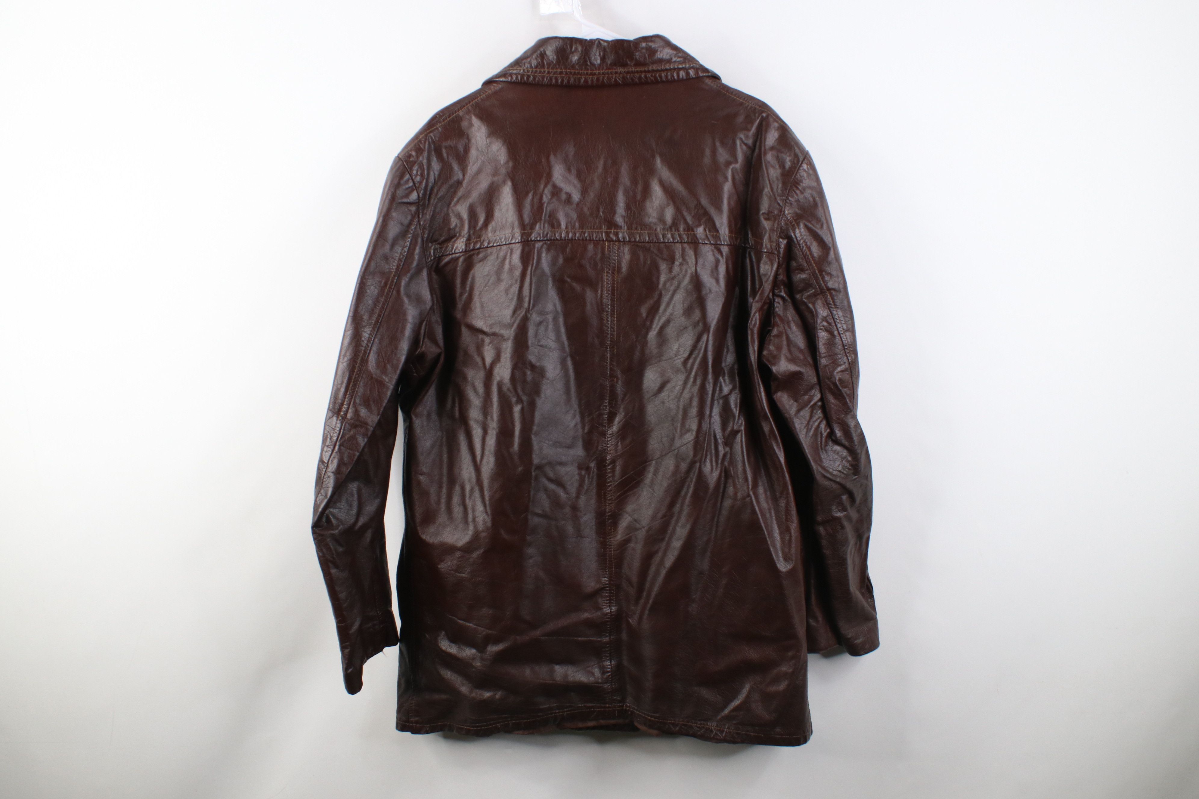Vintage Vintage 70s Streetwear Leather Collared Jacket Brown USA Size US XXL / EU 58 / 5 - 13 Thumbnail