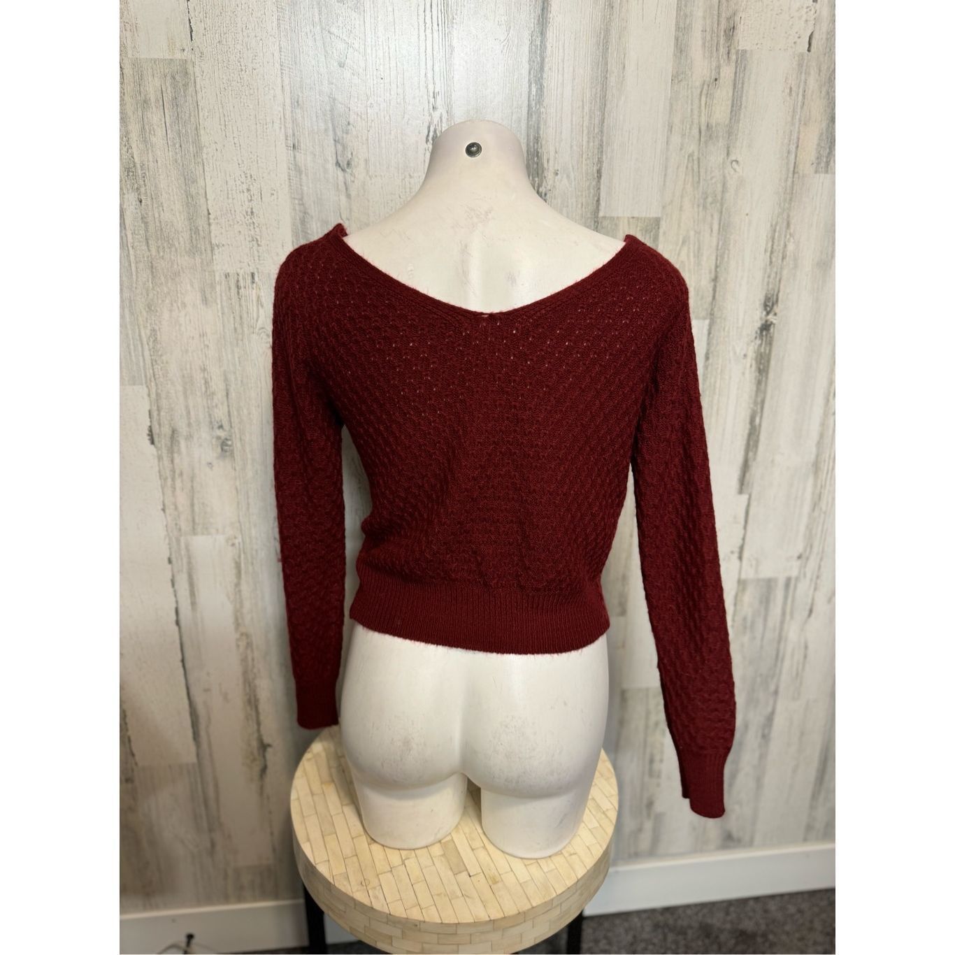 Other Burgundy Twist Front Waffle Knit Long Sleeve Sweater – Size Size S / US 4 / IT 40 - 4 Thumbnail