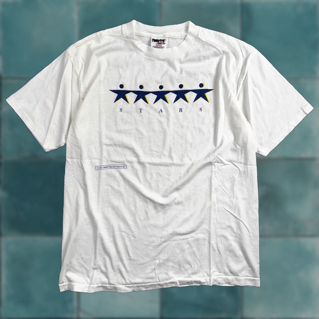 Vintage VINTAGE Oneita STARS T-Shirt Men's White Crew Neck Short Sleeve L Graphic Print 70s 80s 90s Vintage Theme Shirts Size US L / EU 52-54 / 3 - 1 Thumbnail