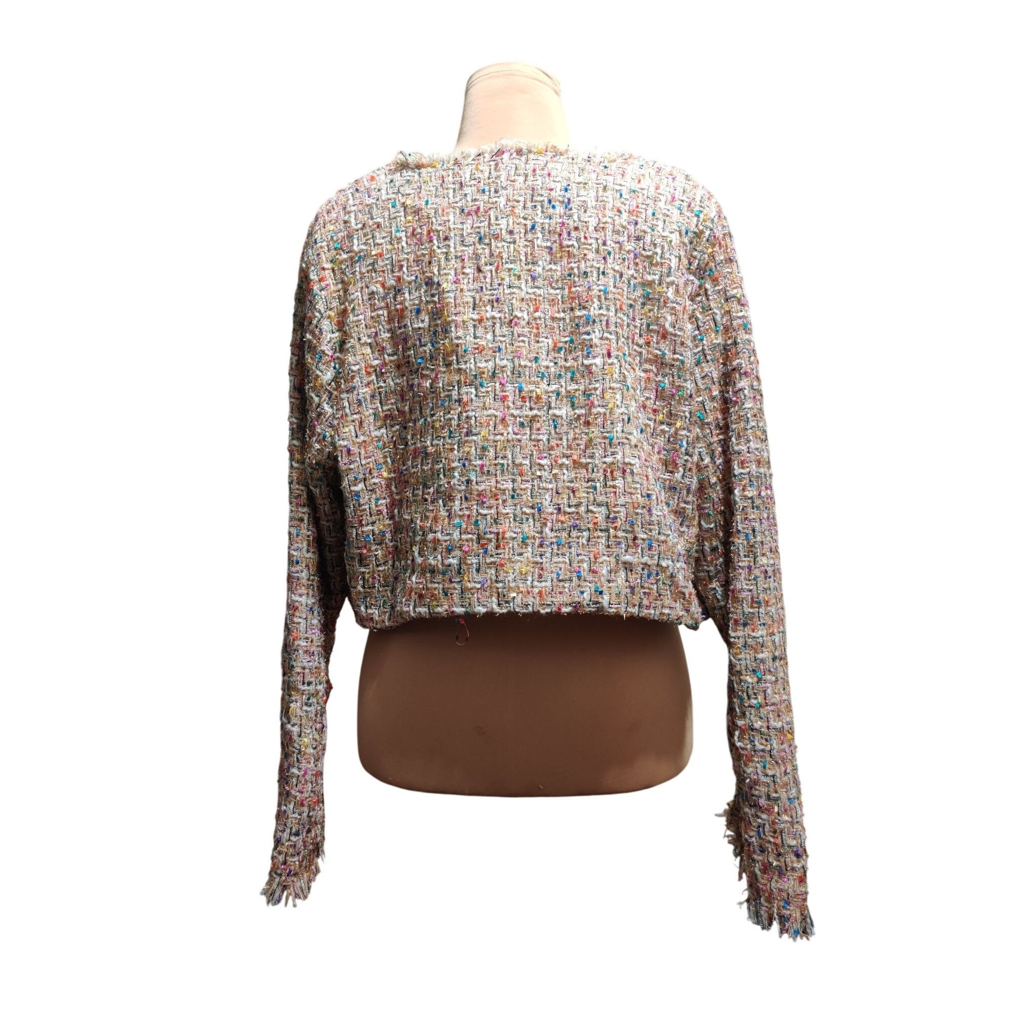 Fashion Nova Fashion Nova 1XL Womens Cropped Tweed Jacket Multicolor Text Size XL / US 12-14 / IT 48-50 - 3 Thumbnail