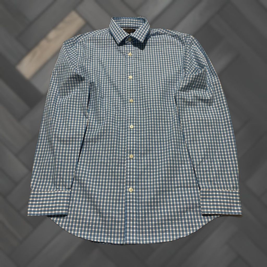 Banana Republic VINTAGE? No. Banana Republic Dress Shirt Mens M Blue Check Non Iron Tailored Slim Fit Size 40R - 1 Thumbnail