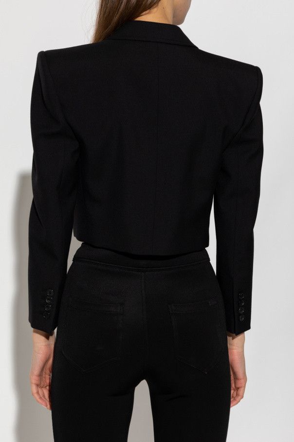 Saint Laurent Paris o1s1wg111124 Open Cropped Jacket in Wool Gabardine in Black Size XS / US 0-2 / IT 36-38 - 5 Thumbnail